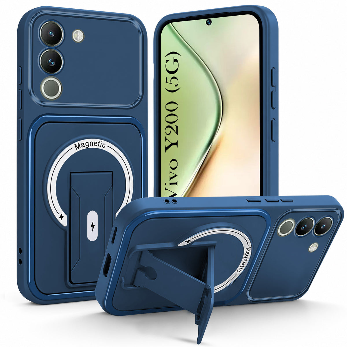 For Vivo Y200 Back Case Cover Metallic (Hybrid Armor Kickstand | MagSafe Compatible | Camera Protection Shockproof)