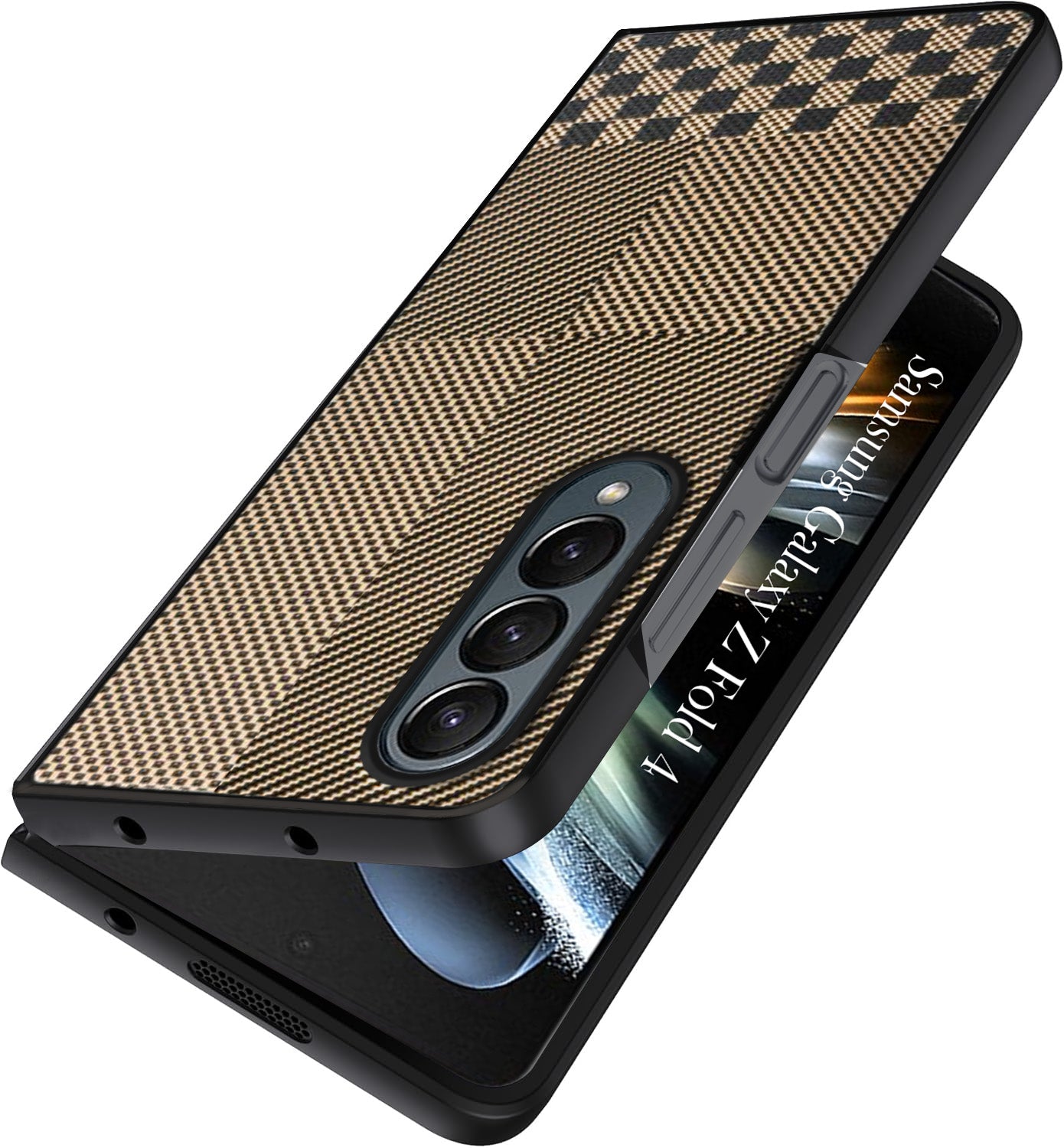 For Samsung Galaxy Z Fold 4 5G Back Flip Case Cover (Craft Printed Design | Hybrid Texture | Inside Microfiber Cloth)