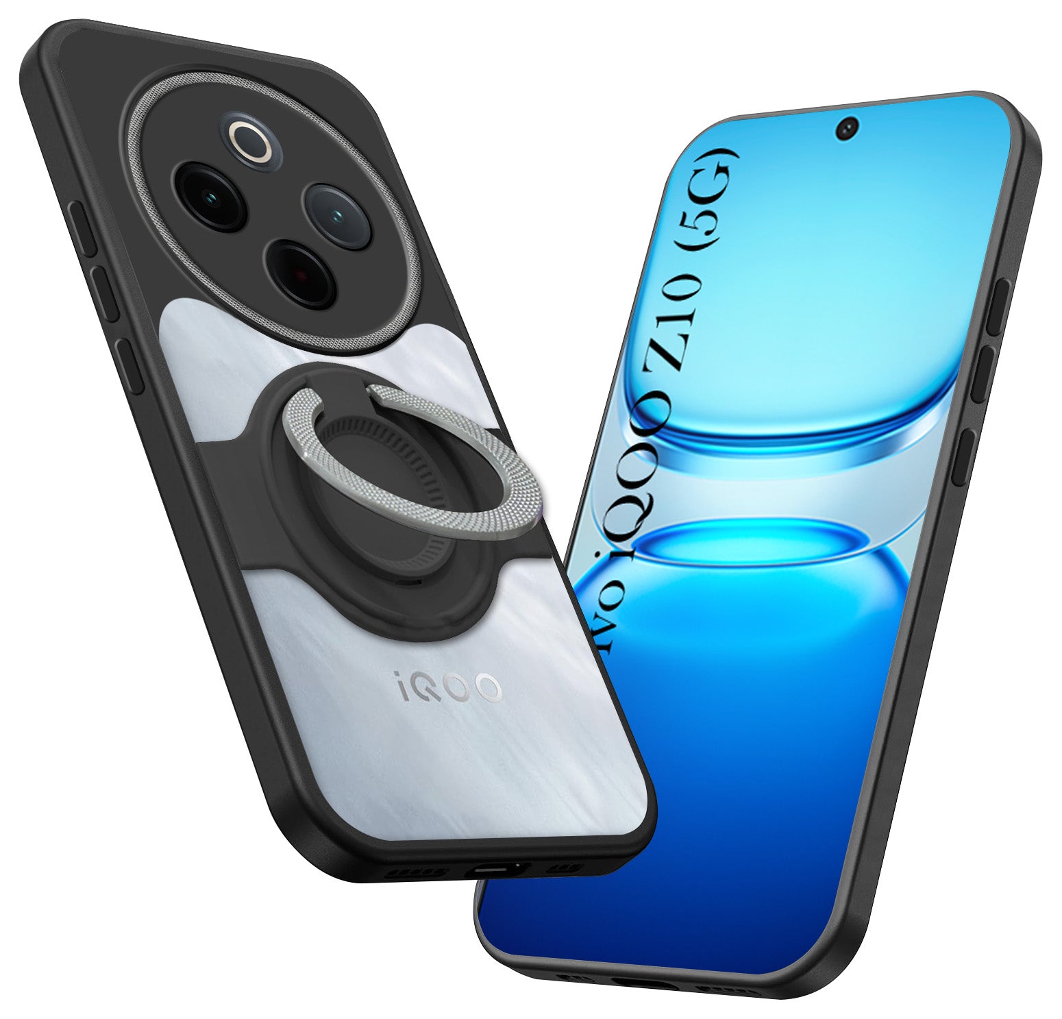 For Vivo iQOO Z10 Back Cover Case with stand (Built-in Ring Holder Kickstand | Lifetime Anti Yellow | Camera Protection)