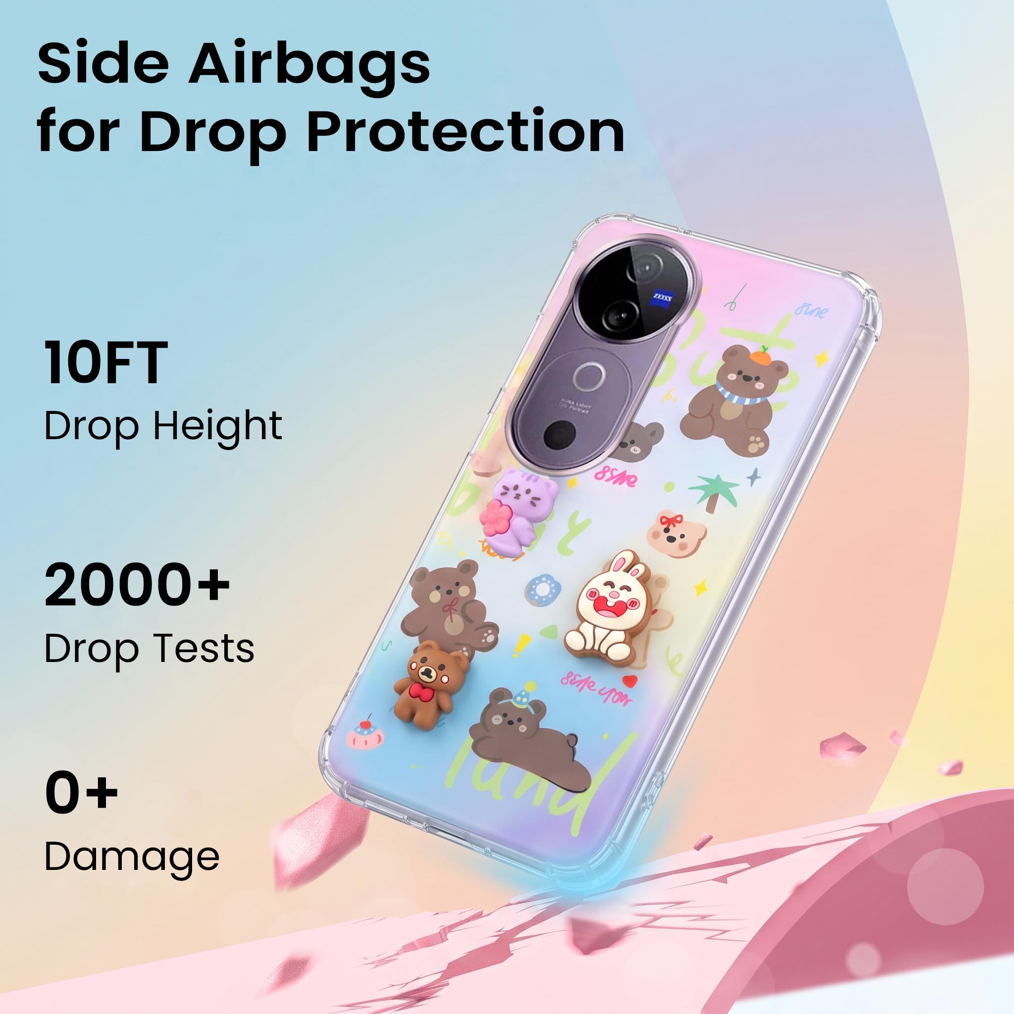 For Vivo V40 | Vivo V40 Pro 5G Back Cover Case (3D Cute Cartoons | Hard Back Side Soft | Matte Premium Finish | HD Printing)