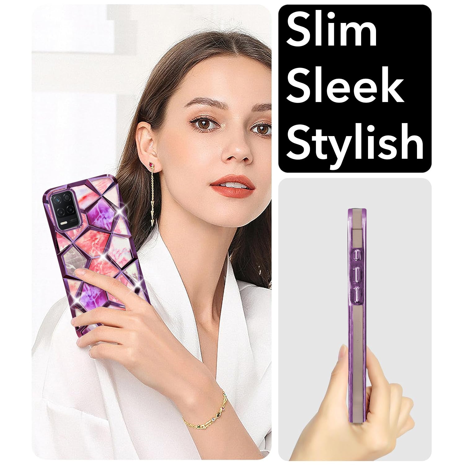 For Realme Narzo 30 5G Back Cover Case (Dual Design Glitter Sparkle and Detachable Diamond Print Case | Soft and Flexible)