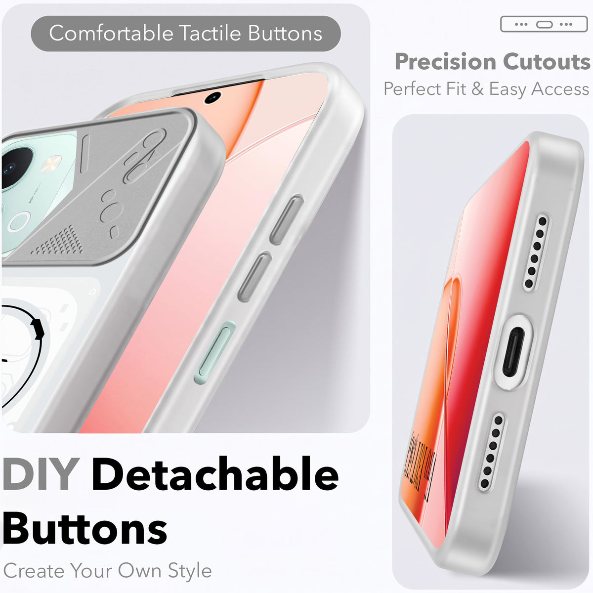 For Vivo Y31T 5G Metallic Back Cover Case (Metallic Camera Protection & Buttons | Translucent Milky Shade | Hard Polycarbonate)