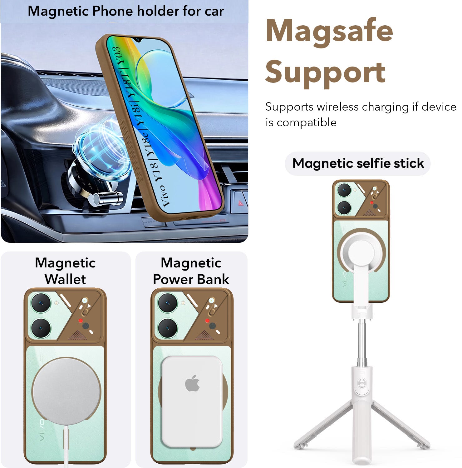 For Y18 | Vivo Y18e | Vivo Y03 | Vivo Y18i | Vivo Y18T Back Cover Case Lifetime Anti-Yellow Clear (Camera Protection | Side Grip | Wireless MagSafe Compatible)