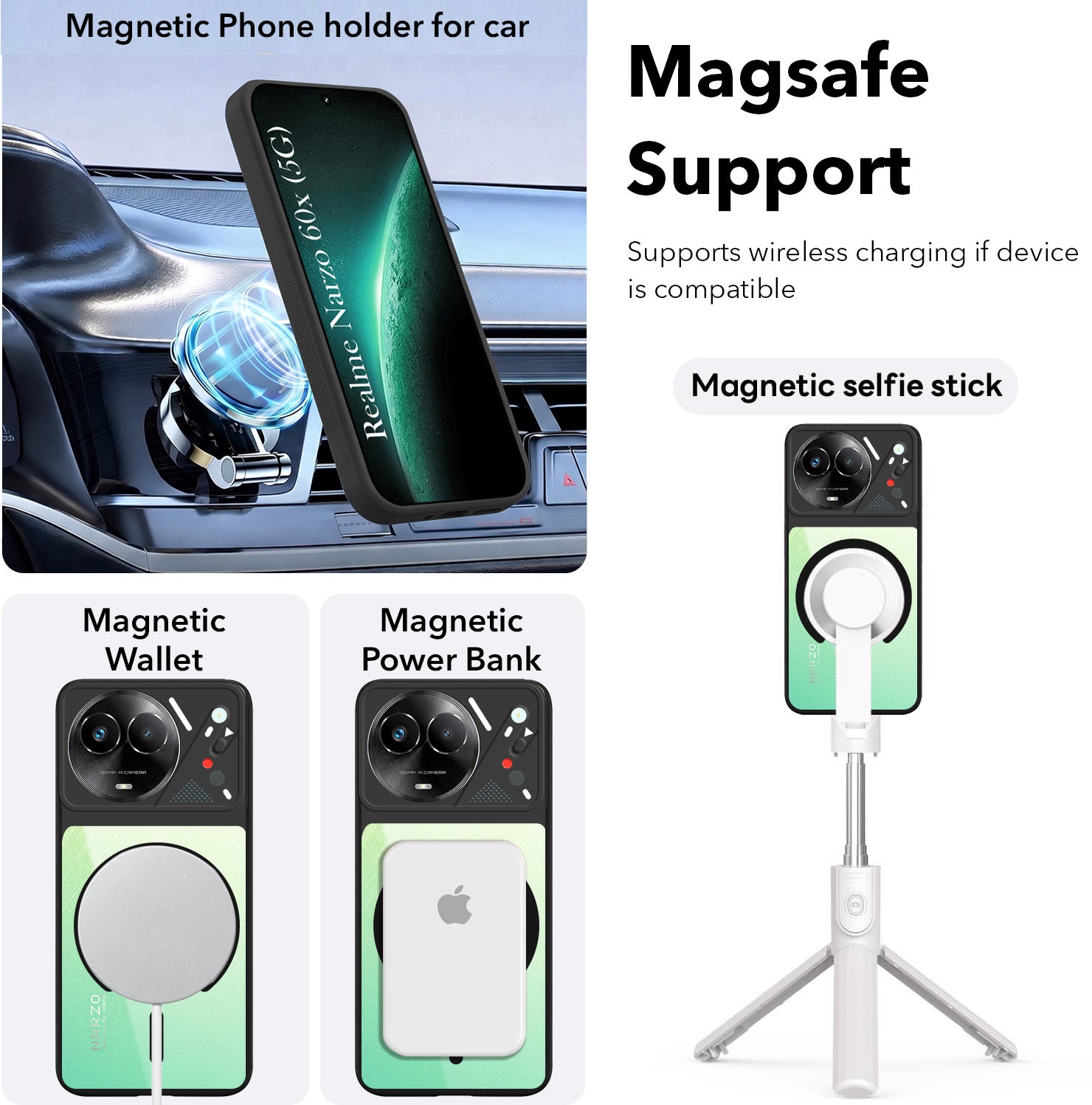For Realme Narzo 60x Back Cover Case Lifetime Anti-Yellow Clear (Camera Protection | Side Grip | Wireless MagSafe Compatible)