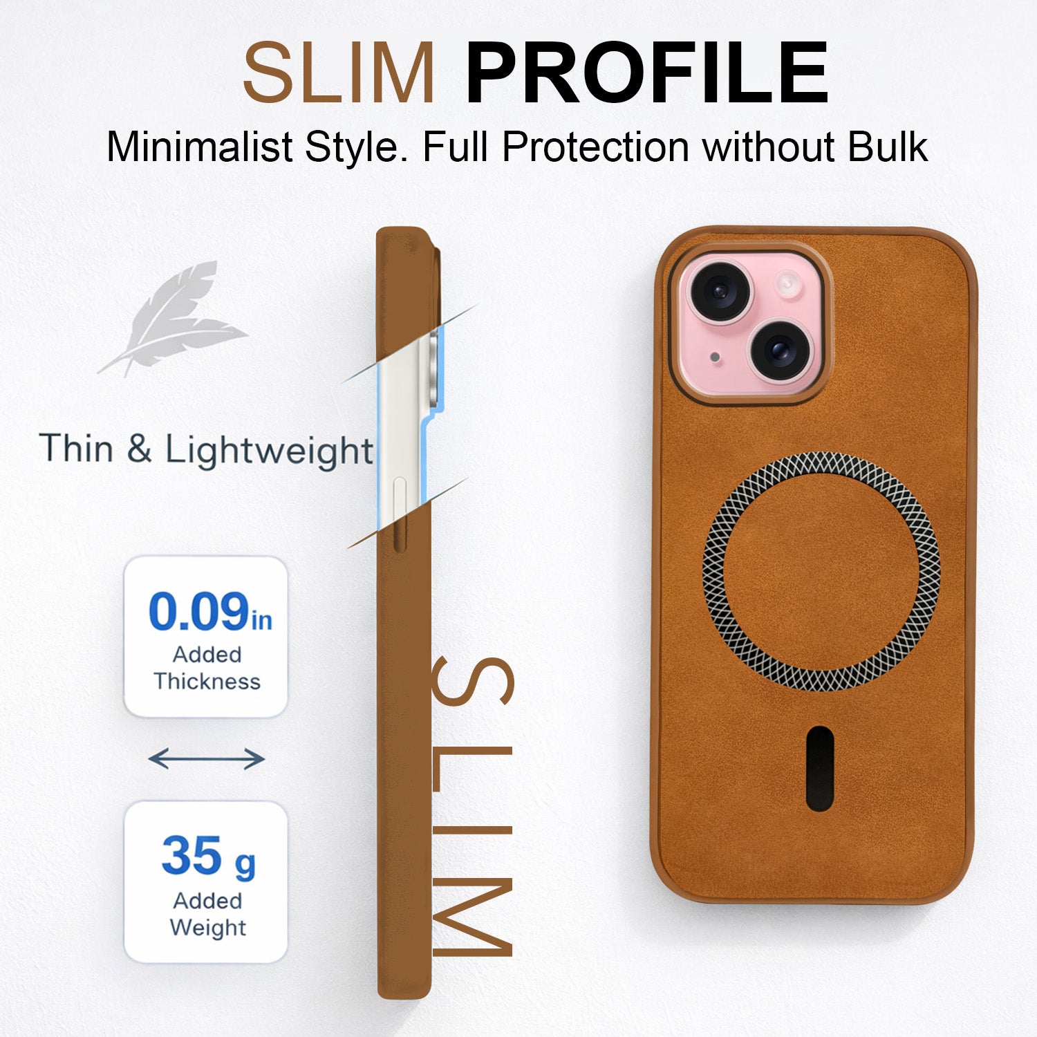 For Apple iPhone 15 Plus Back Cover Case (Sleek Leather Finish | MagSafe Compatible Wireless Charging | Camera Bump Protection)