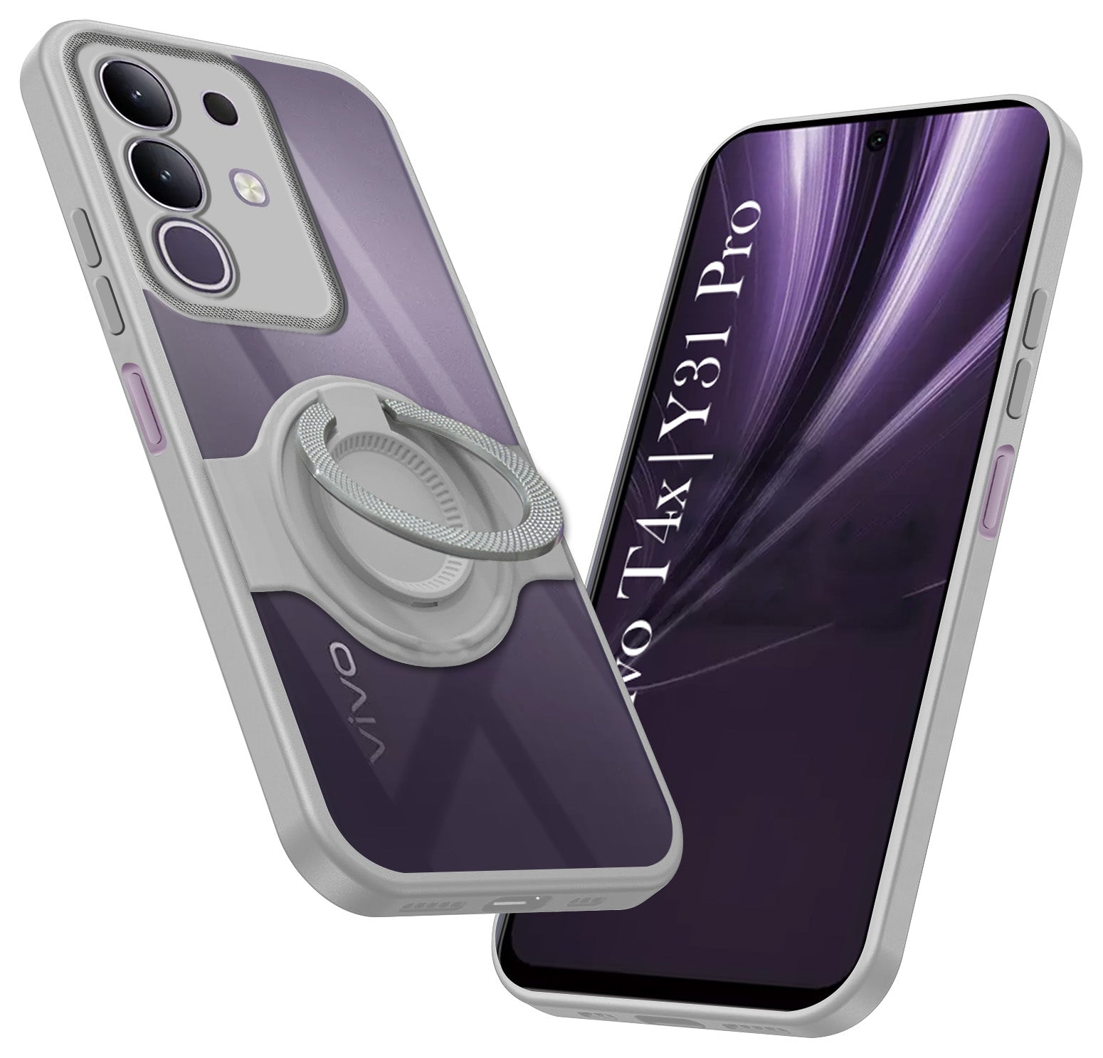 For Vivo T4x | Vivo Y31 Pro Back Cover Case with stand (Built-in Ring Holder Kickstand | Lifetime Anti Yellow | Camera Protection)