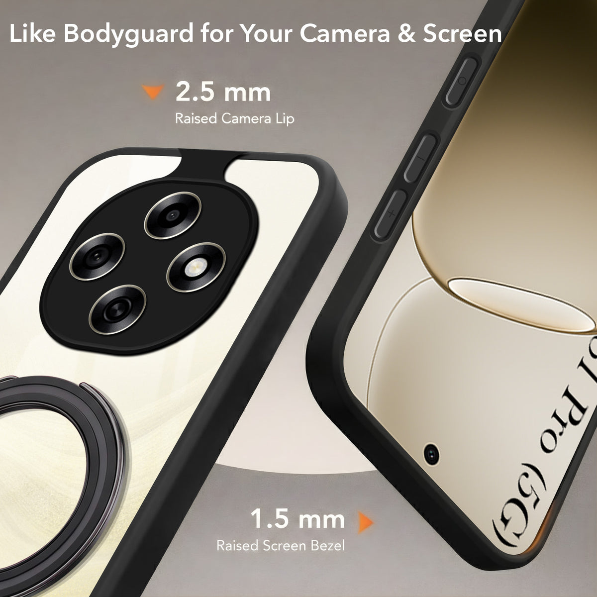 For Oppo F31 Pro Back Cover Case (Kick Stand Ring Holder | Life time Anti Yellow | Camera Protection)