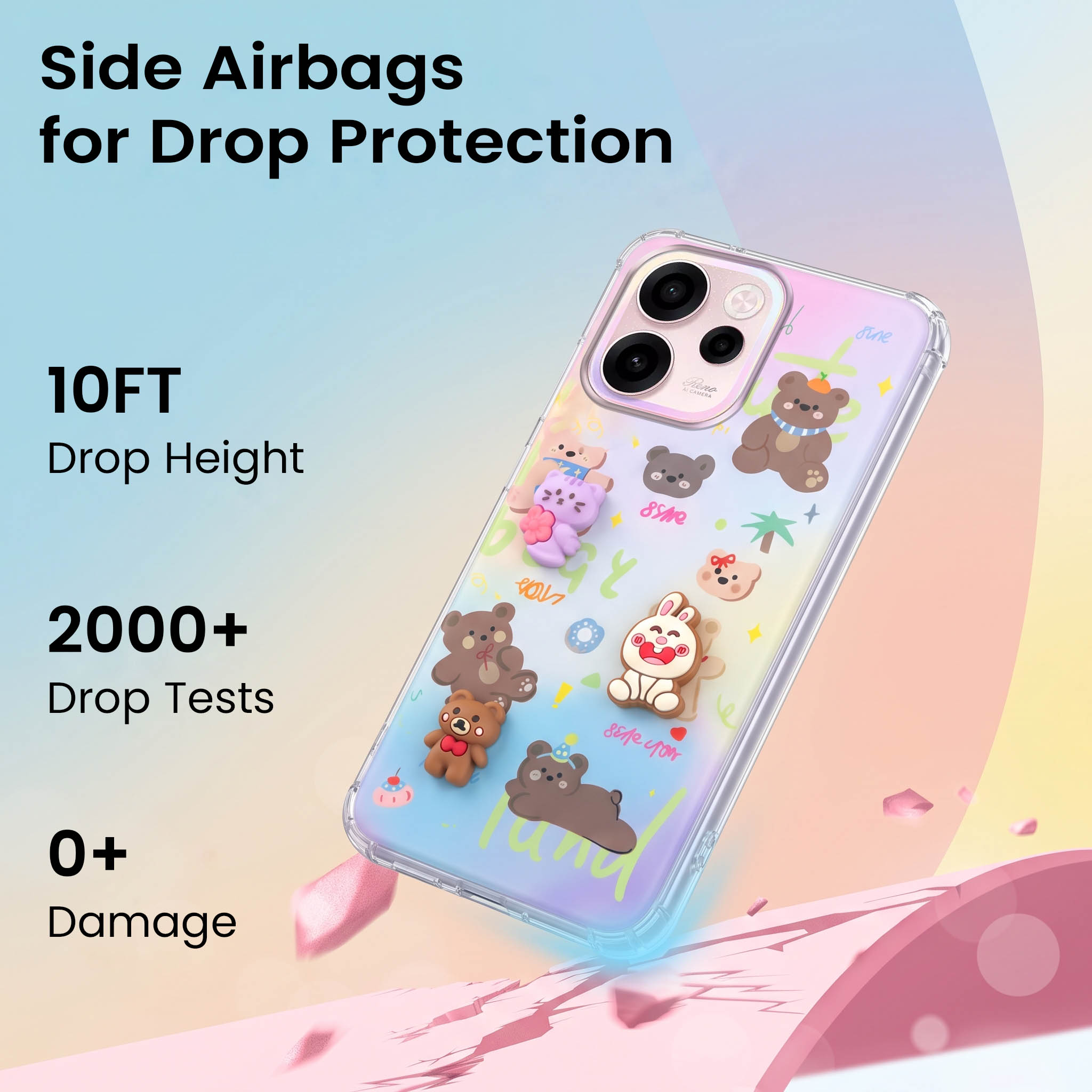 For Oppo Reno 15c Back Cover Case (3D Cute Cartoons | Hard Back Side Soft | Matte Premium Finish | HD Printing)