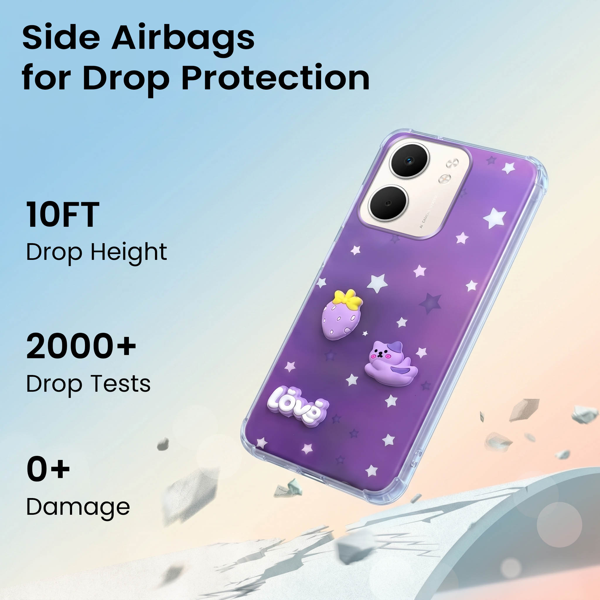 For Oppo A5X Back Cover Case (3D Cute Cartoons | Hard Back Side Soft | Matte Premium Finish | HD Printing)