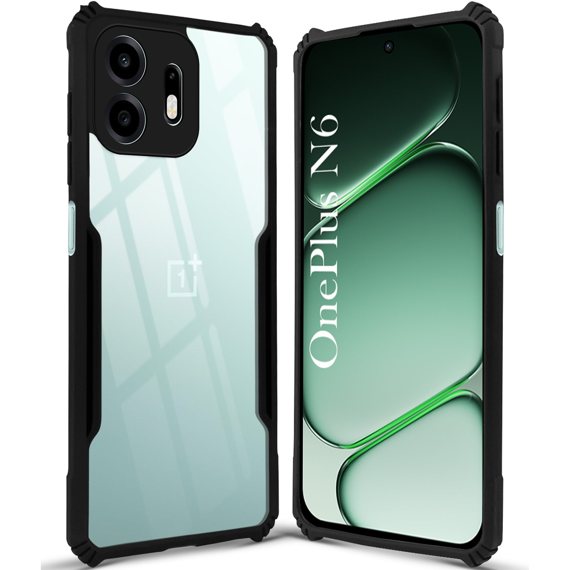 For OnePlus N6 Back Cover Case Hybrid (Shockproof with Polycarbonate Clear Panel | Professional Black)