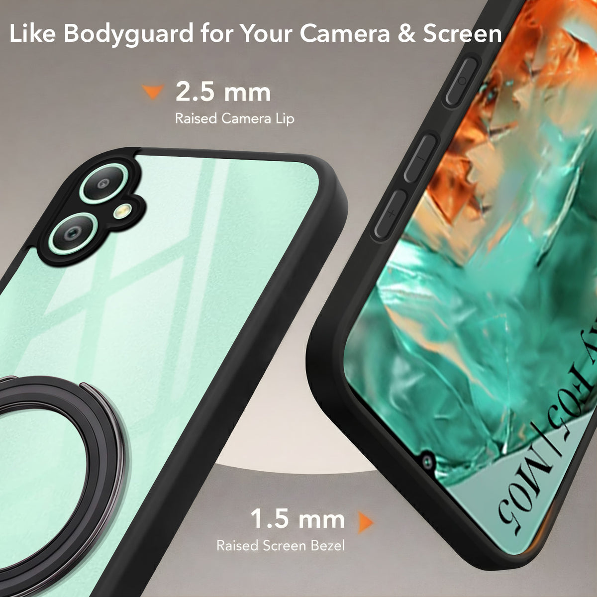 For Samsung Galaxy F05 | M05 Back Cover Case (Kick Stand Ring Holder | Life time Anti Yellow | Camera Protection)