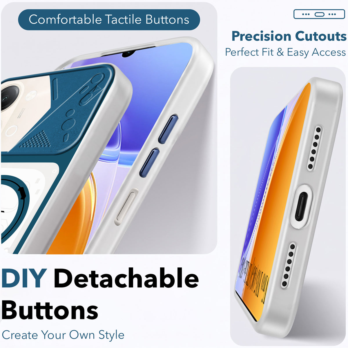 For Vivo Y05 4G | Vivo T5 Lite 5G Metallic Back Cover Case (Metallic Camera Protection & Buttons | Translucent Milky Shade | Hard Polycarbonate)