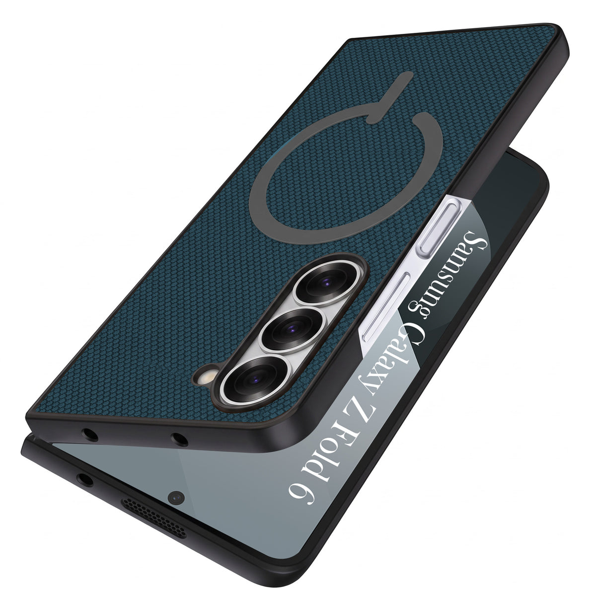 For Samsung Galaxy Z Fold 6 5G Premium Magnetic Back Cover Case (MagSafe Compatible | 180° Folding Design | Soft Microfiber Inner Lining | Textured Blue Finish)