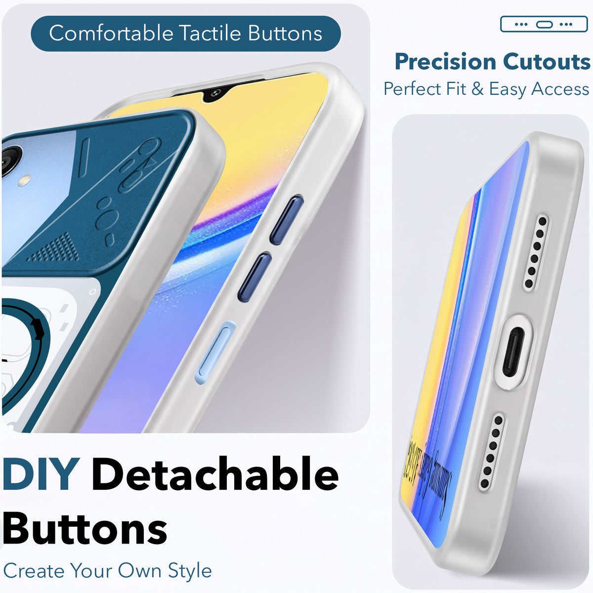 For Samsung Galaxy A15 5G Metallic Back Cover Case (Metallic Camera Protection & Buttons | Translucent Milky Shade | Hard Polycarbonate)