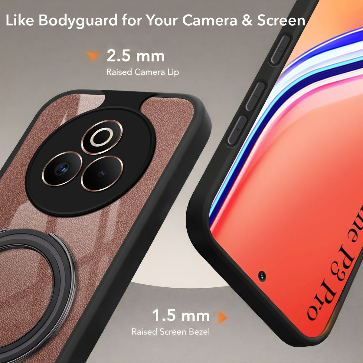 For Realme P3 Pro Back Cover Case (Kick Stand Ring Holder | Life time Anti Yellow | Camera Protection)
