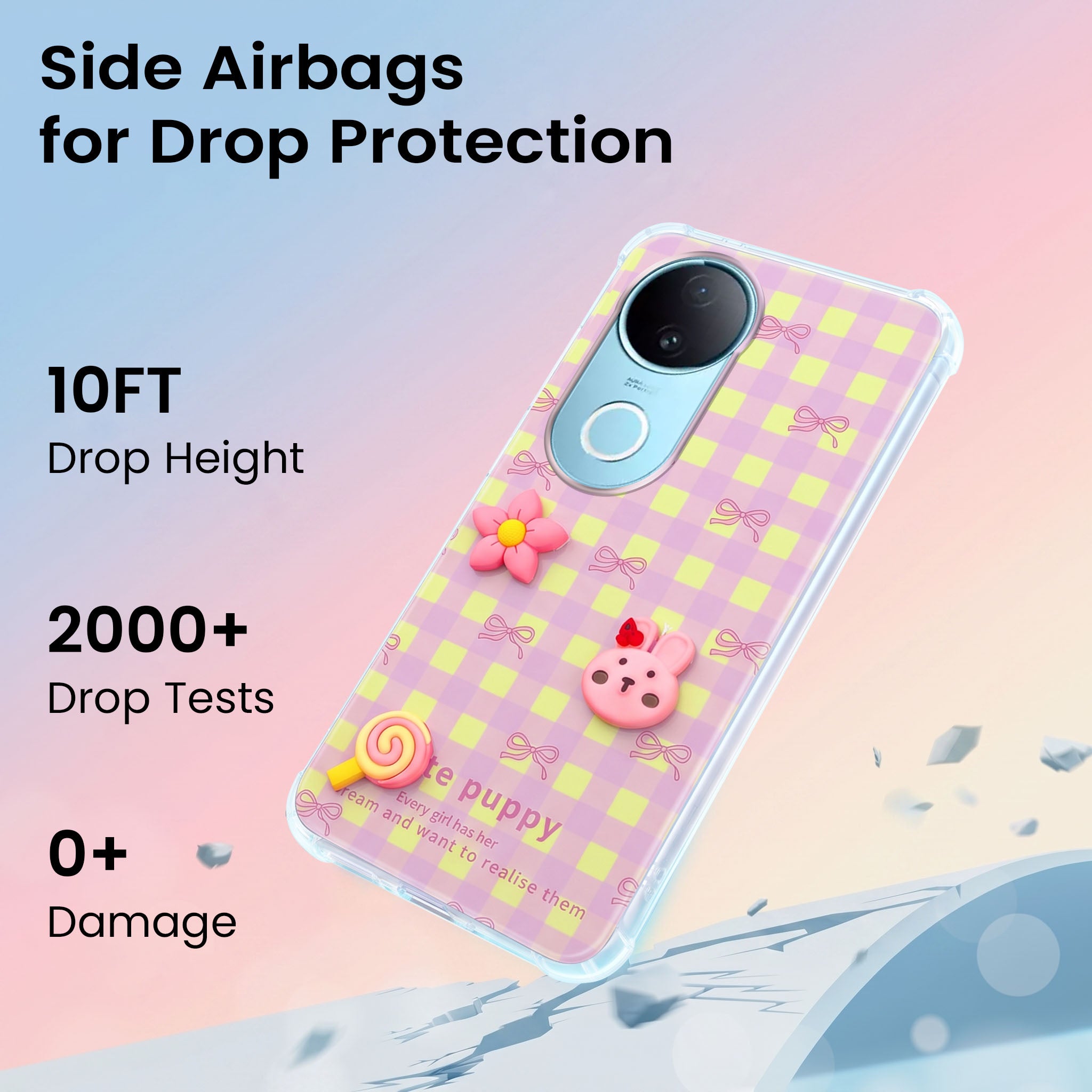 For Vivo iQOO Z10R Back Cover Case (3D Cute Cartoons | Hard Back Side Soft | Matte Premium Finish | HD Printing)