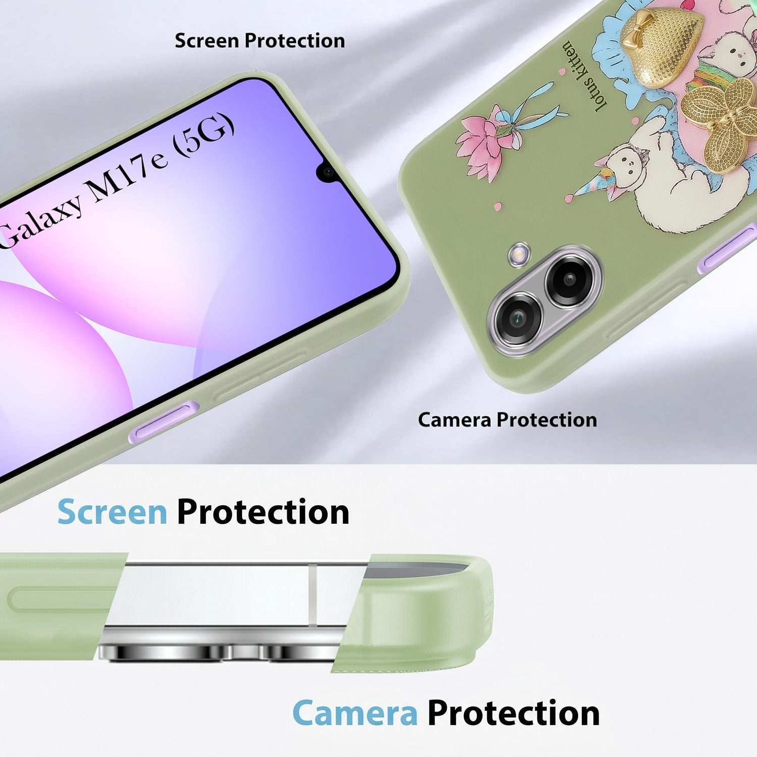 For Samsung Galaxy M17e Back Cover Case (3D Cute Heart Strap Holder | Camera Protection | Designer Girls Print)