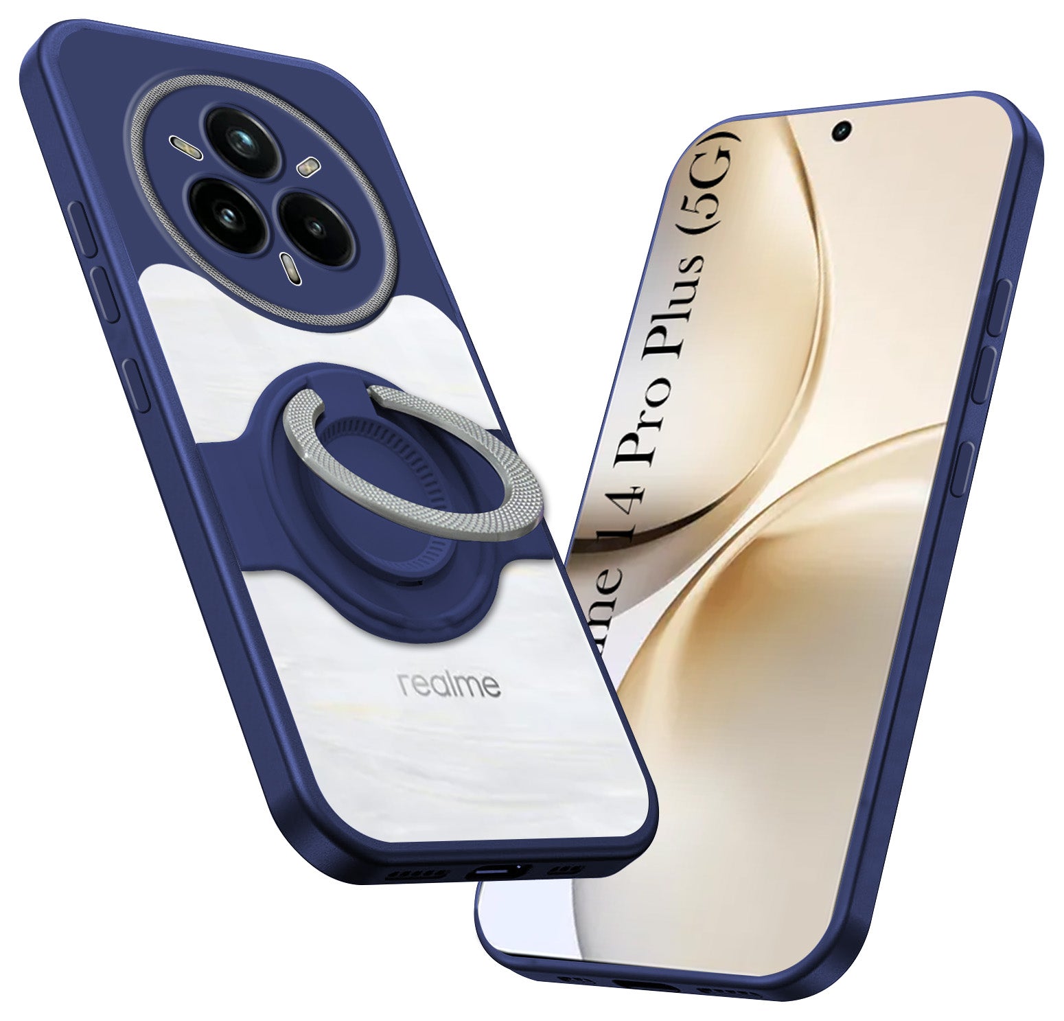 For Realme 14 Pro Plus 5G Back Cover Case with stand (Built-in Ring Holder Kickstand | Lifetime Anti Yellow | Camera Protection)