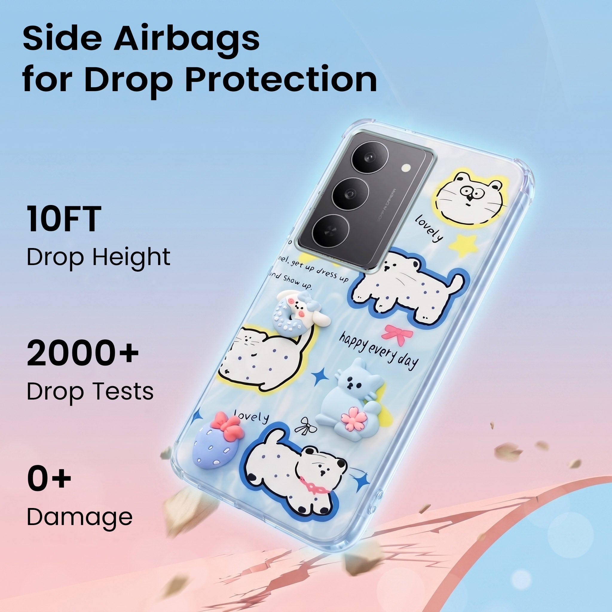For Realme 14X Back Cover Case (3D Cute Cartoons | Hard Back Side Soft | Matte Premium Finish | HD Printing)