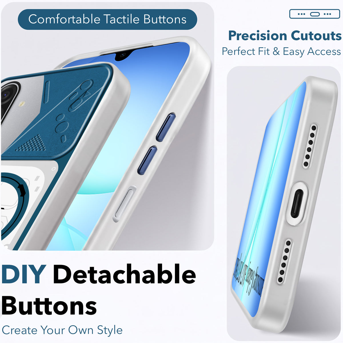 For Samsung Galaxy A17 | Samsung F17 | Samsung M17 5G Metallic Back Cover Case (Metallic Camera Protection & Buttons | Translucent Milky Shade | Hard Polycarbonate)