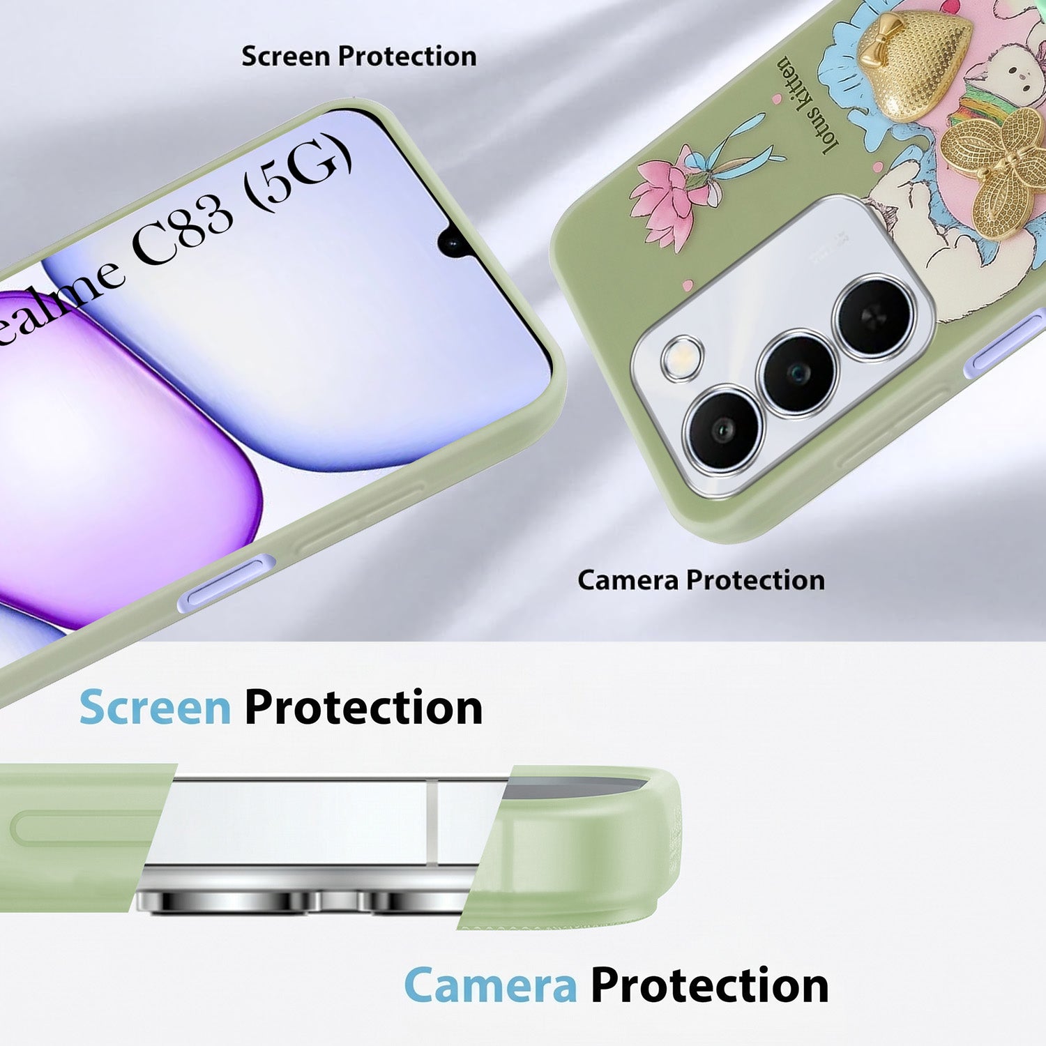 For Realme C83 5G Back Cover Case (3D Cute Heart Strap Holder | Camera Protection | Designer Girls Print)