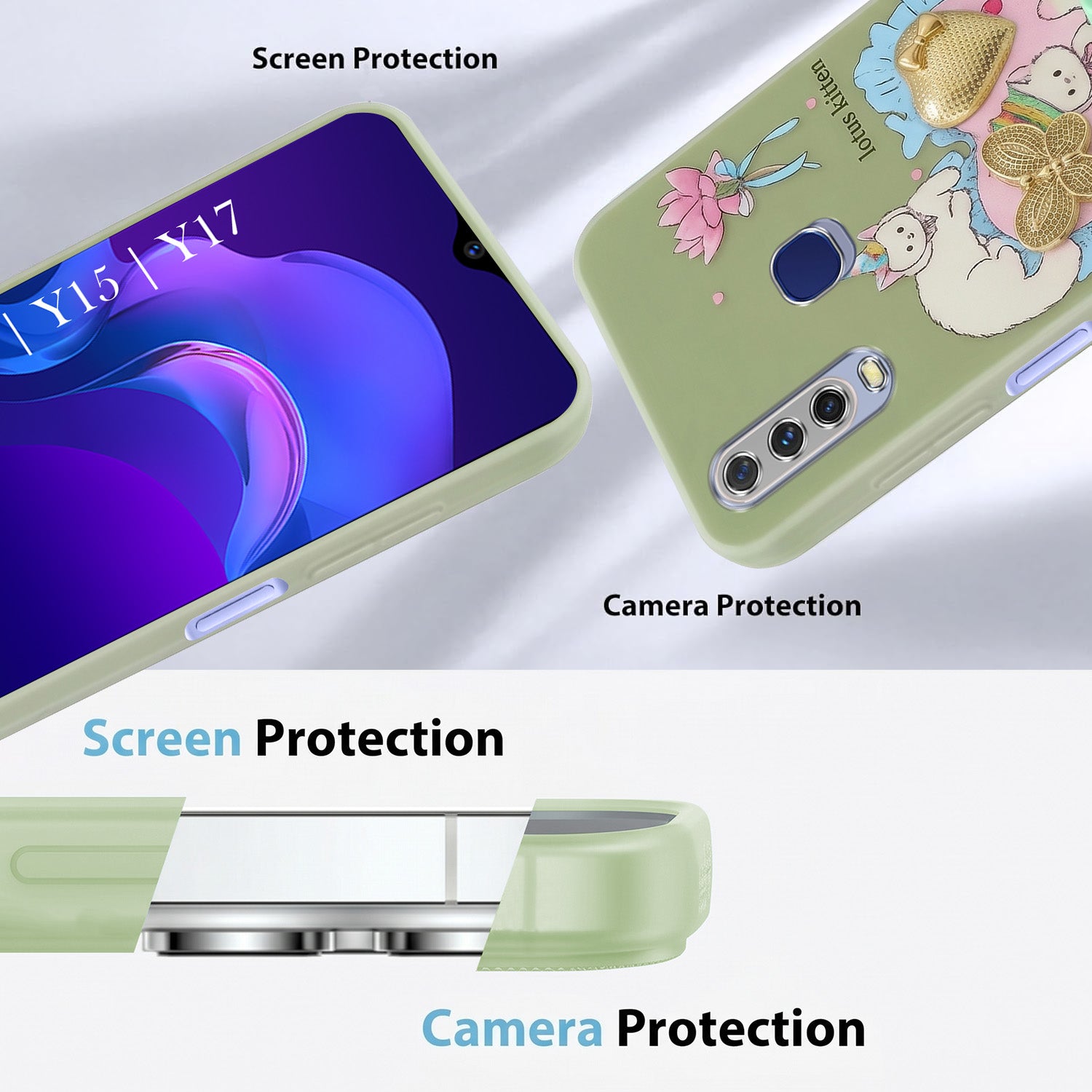 For Vivo Y12 | Y15 | Y17 Back Cover Case (3D Cute Heart Strap Holder | Camera Protection | Designer Girls Print)