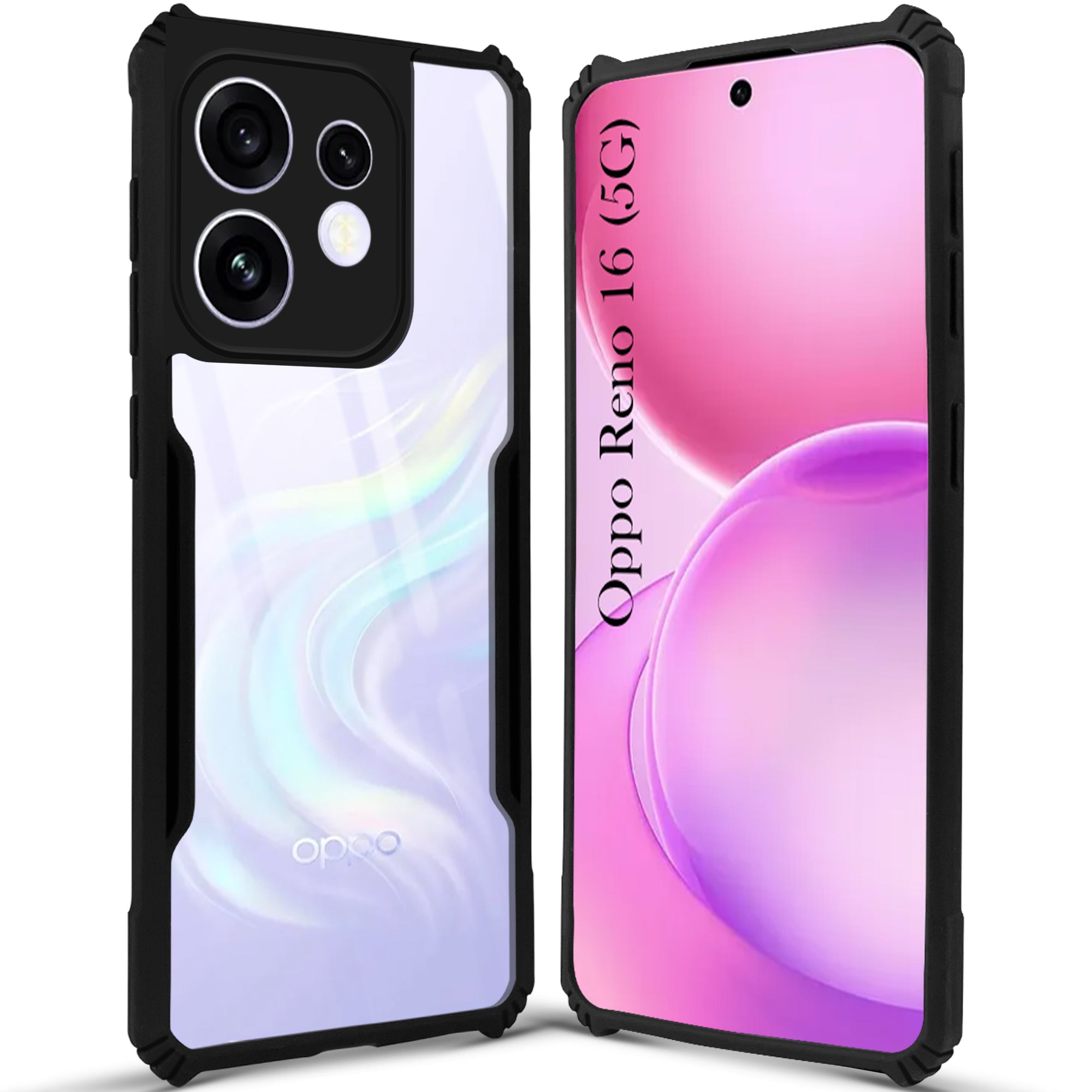 For Oppo Reno 16 Back Cover Case Hybrid (Shockproof with Polycarbonate Clear Panel | Professional Black)