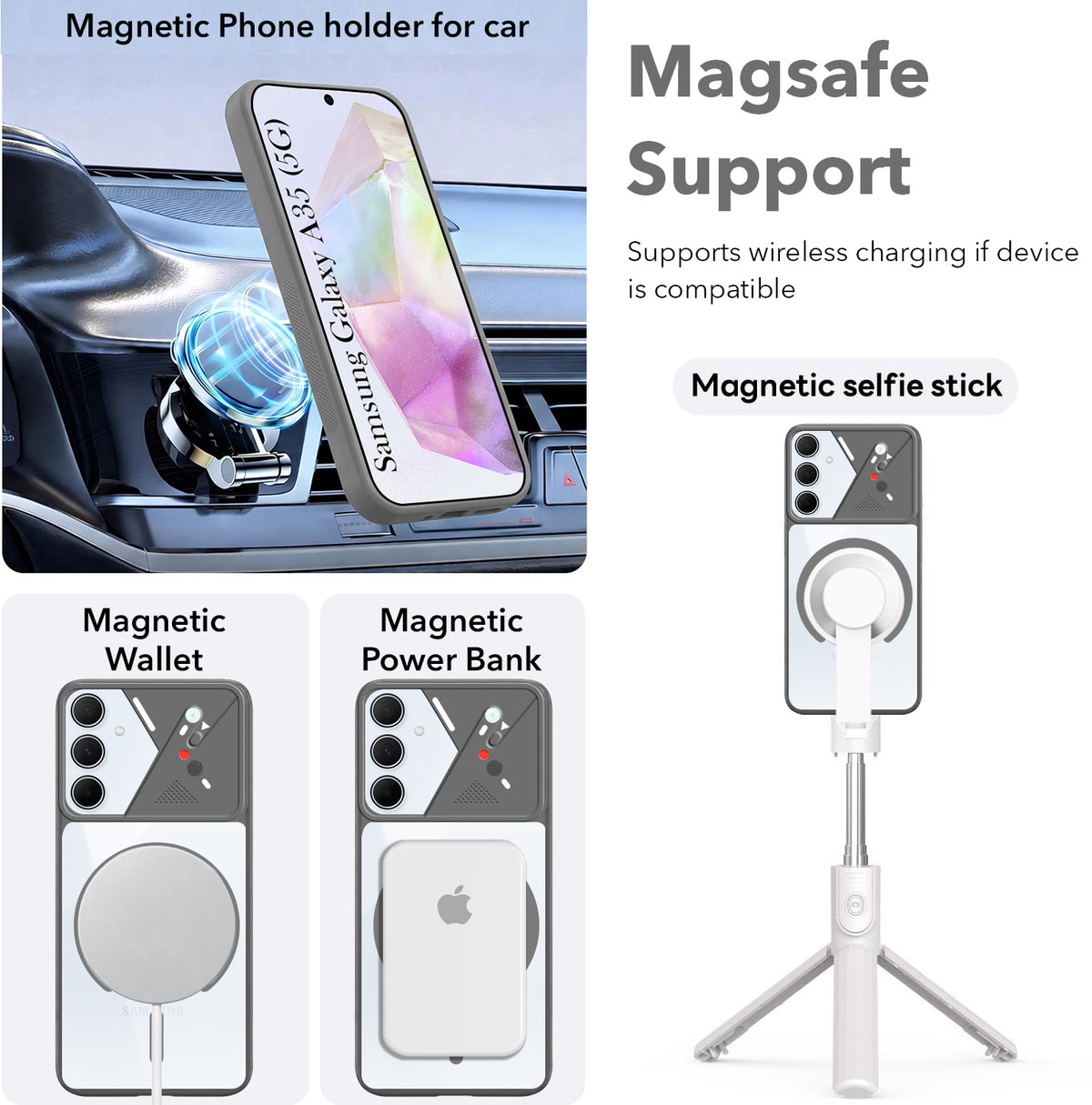 For Samsung Galaxy A35 5G Back Cover Case Lifetime Anti-Yellow Clear (Camera Protection | Side Grip | Wireless MagSafe Compatible)