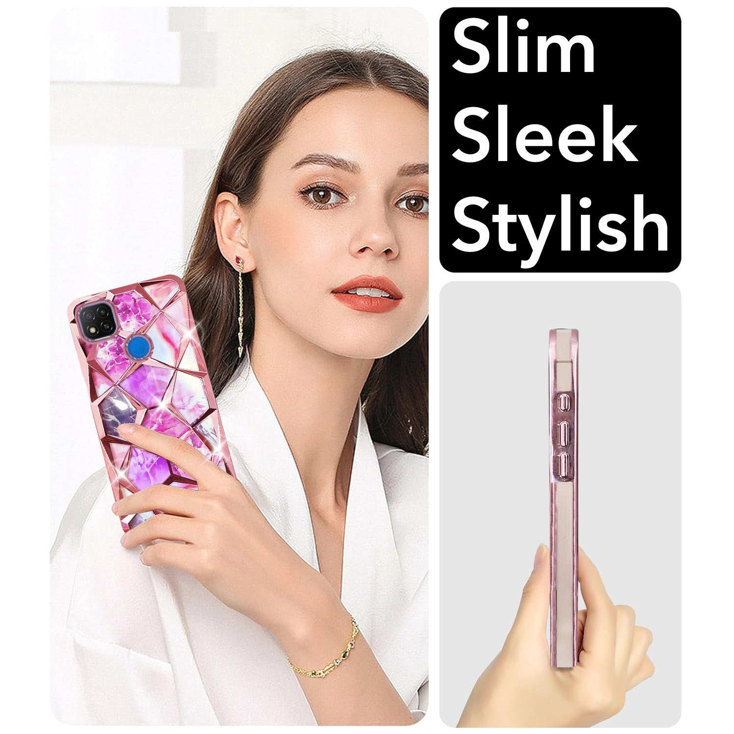 For Redmi 9C Back Cover Case (Dual Design Glitter Sparkle and Detachable Diamond Print Case | Soft and Flexible)