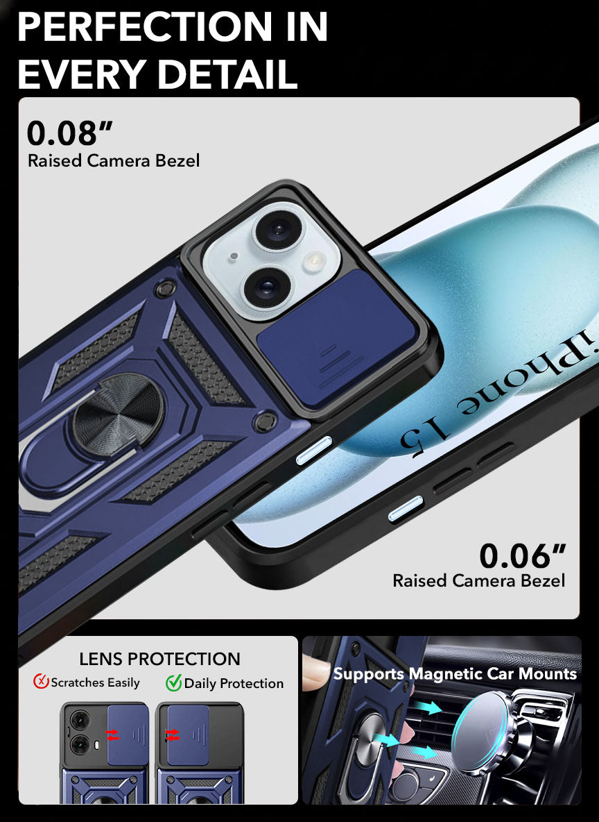 For iPhone 15 Back Case Cover (Hybrid Dual Polycarbonate)