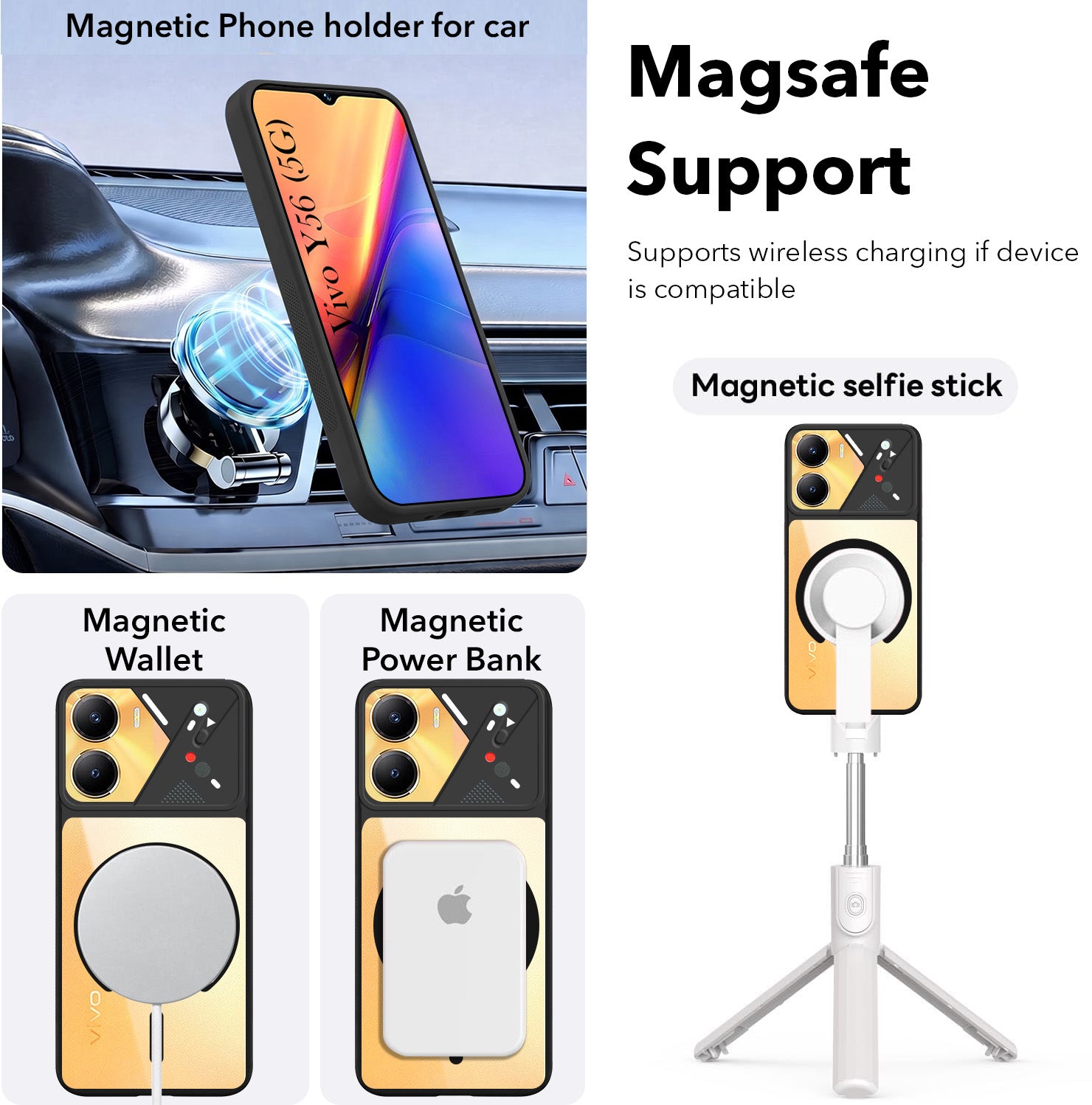 For Vivo Y56 5G Back Cover Case Lifetime Anti-Yellow Clear (Camera Protection | Side Grip | Wireless MagSafe Compatible)
