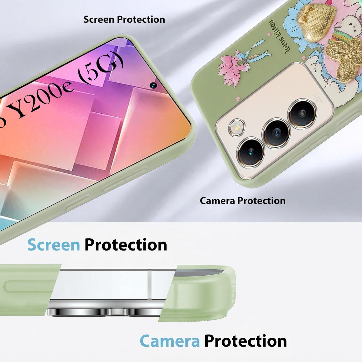 For Vivo Y200e Back Cover Case (3D Cute Heart Strap Holder | Camera Protection | Designer Girls Print)