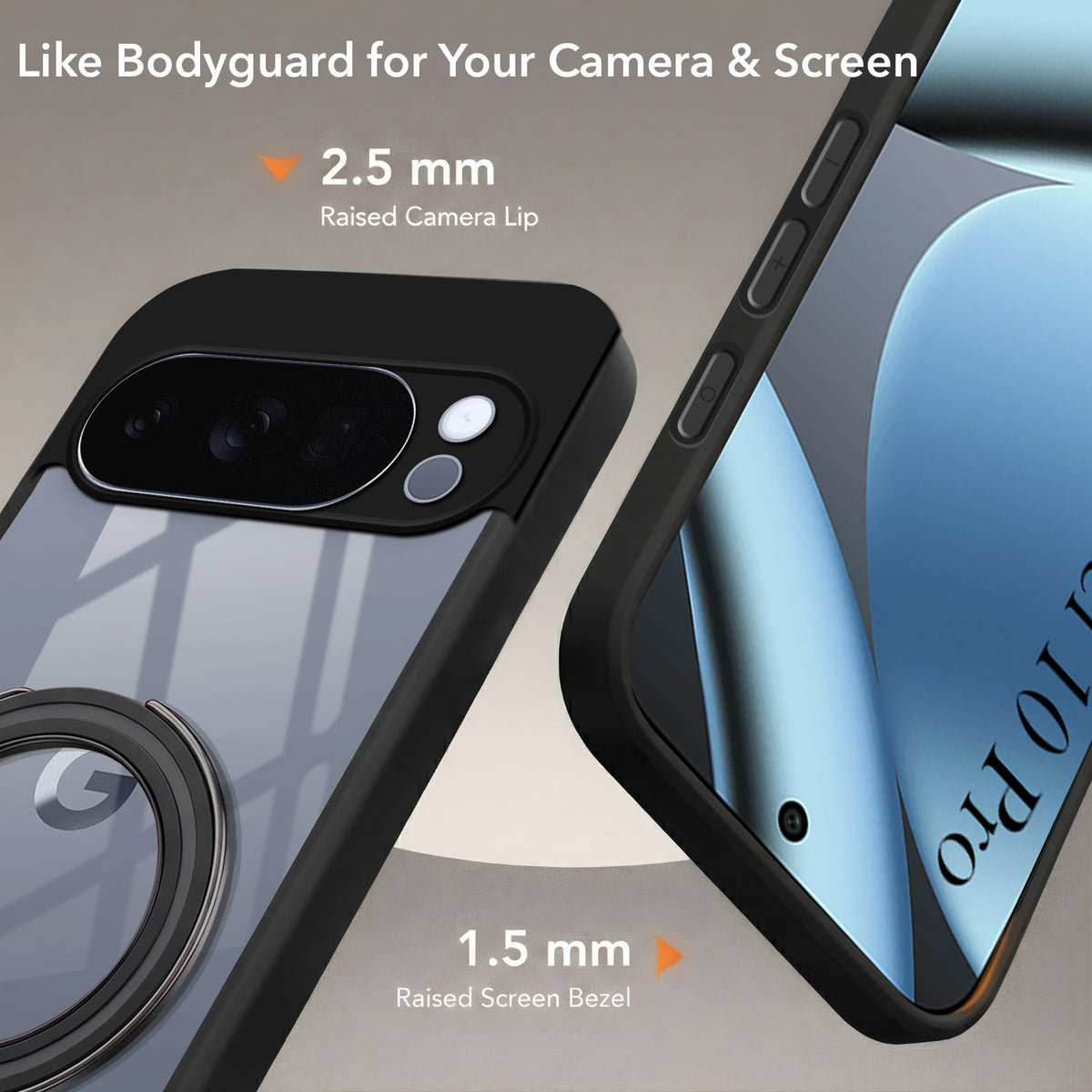 For Google Pixel 10 Pro Back Cover Case (Kick Stand Ring Holder | Life time Anti Yellow | Camera Protection)