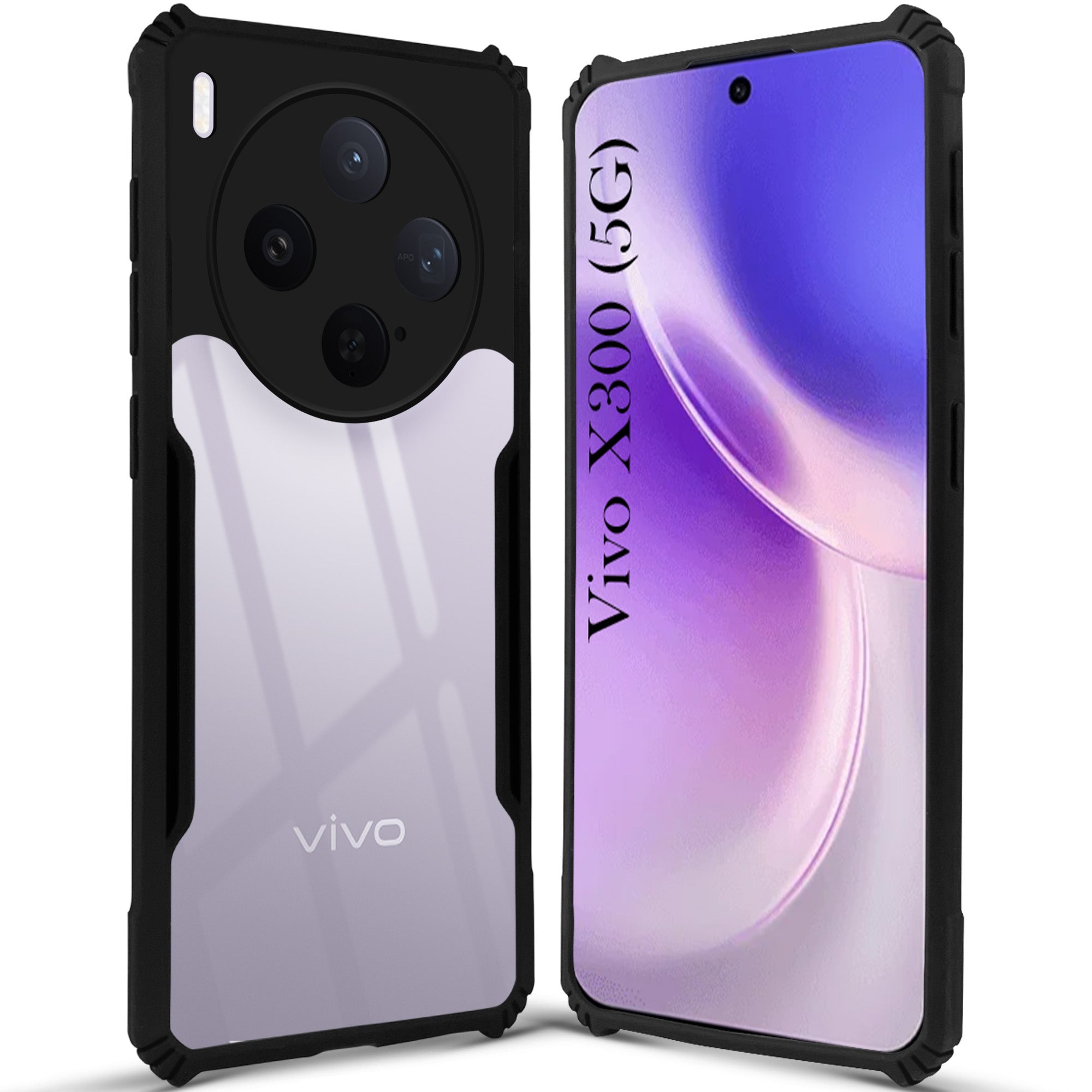 For Vivo X300 5G Back Cover Case Hybrid (Shockproof with Polycarbonate Clear Panel | Professional Black)