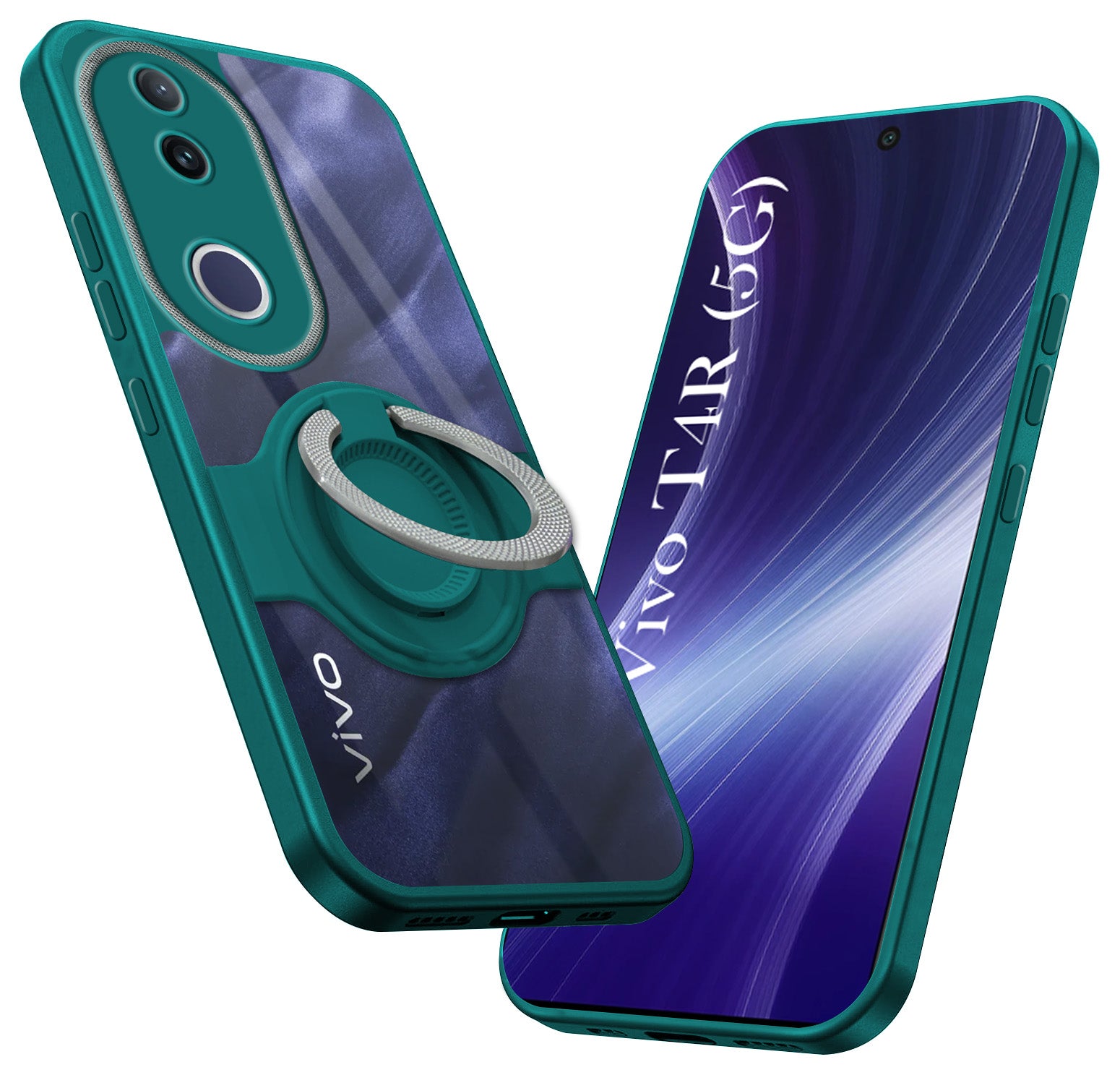 For Vivo T4R Back Cover Case with stand (Built-in Ring Holder Kickstand | Lifetime Anti Yellow | Camera Protection)