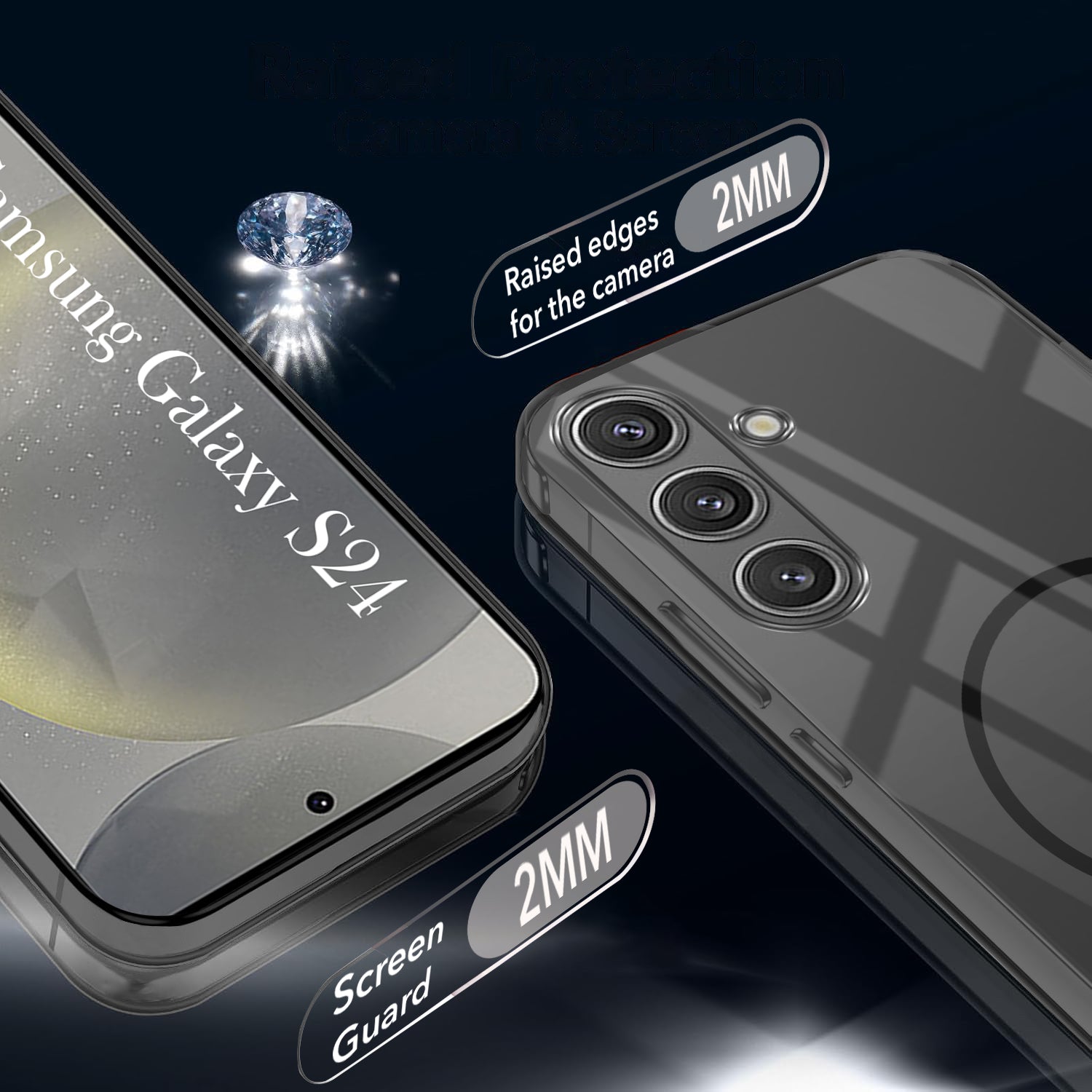 For Samsung Galaxy S24 Back Cover Case (Crystal Clear Case | MagSafe Wireless Charging Support | Hard Anti Yellow | Camera Protection Bump)