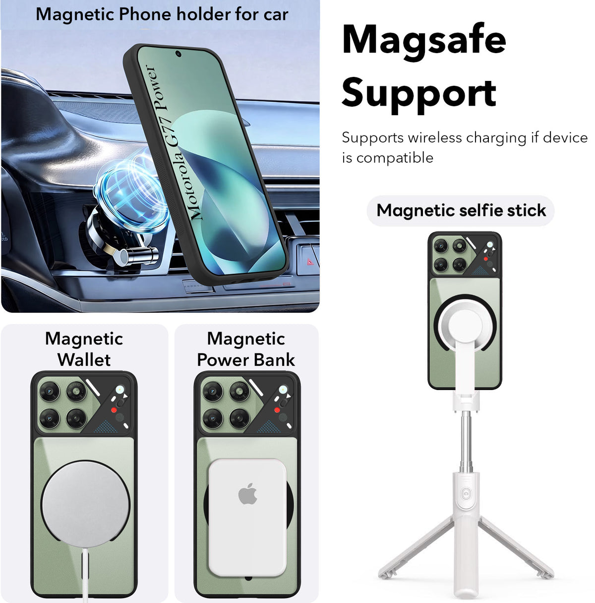 For Motorola Moto G77 Power Back Cover Case Lifetime Anti-Yellow Clear (Camera Protection | Side Grip | Wireless MagSafe Compatible)