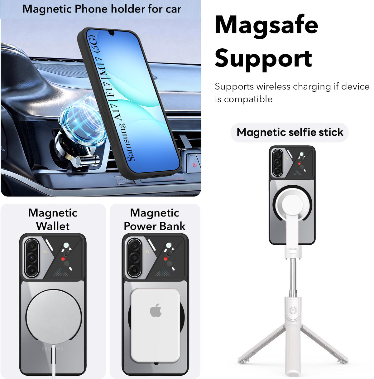 For Samsung Galaxy A17 | Samsung F17 | Samsung M17 5G Back Cover Case Lifetime Anti-Yellow Clear (Camera Protection | Side Grip | Wireless MagSafe Compatible)