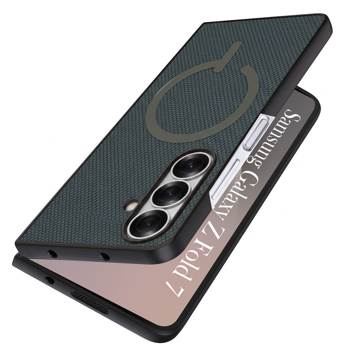 For Samsung Galaxy Z Fold 7 Premium Magnetic Back Cover Case (MagSafe Compatible | 180° Folding Design | Soft Microfiber Inner Lining | Textured Blue Finish)