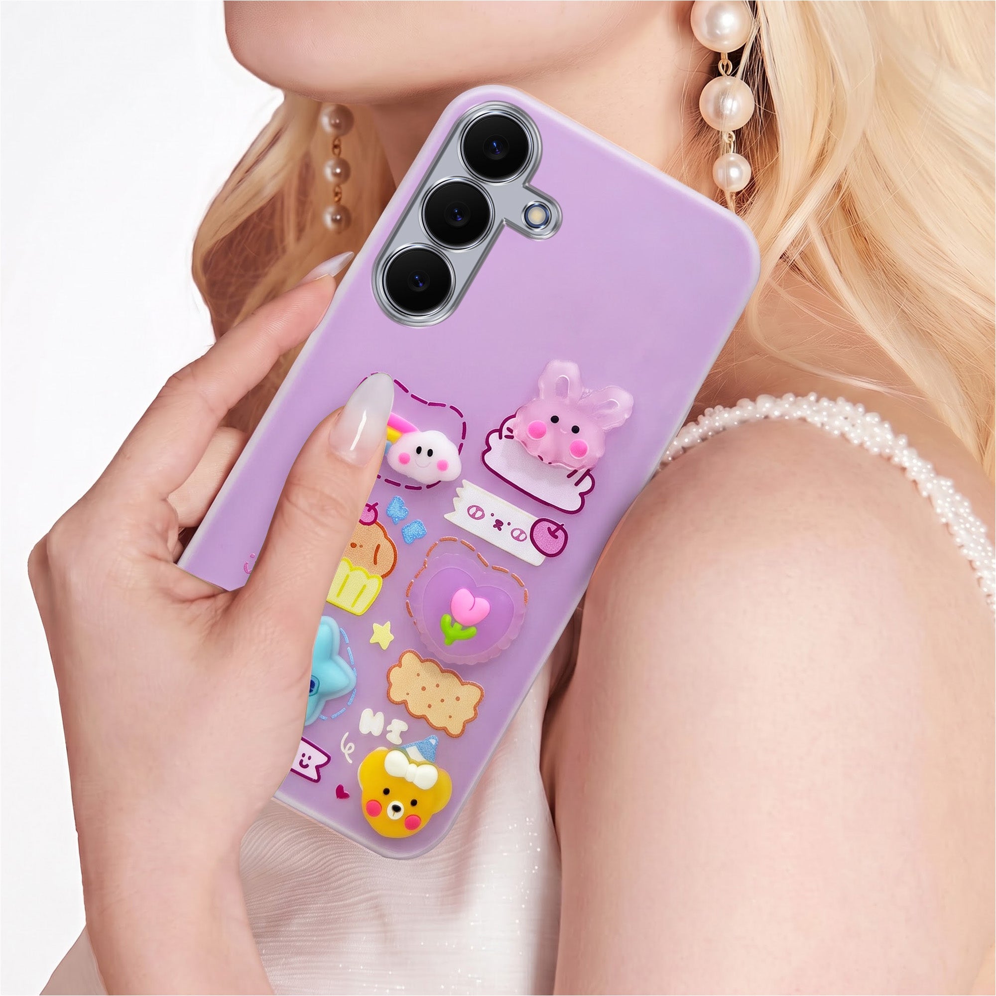 For Samsung Galaxy S25 FE Back Cover Case (3D Cute Cartoons | Hard Back Side Soft | Matte Premium Finish | HD Printing)