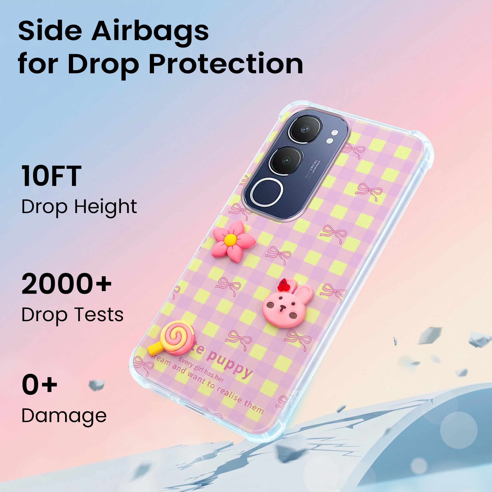 For Vivo Y29 Back Cover Case (3D Cute Cartoons | Hard Back Side Soft | Matte Premium Finish | HD Printing)