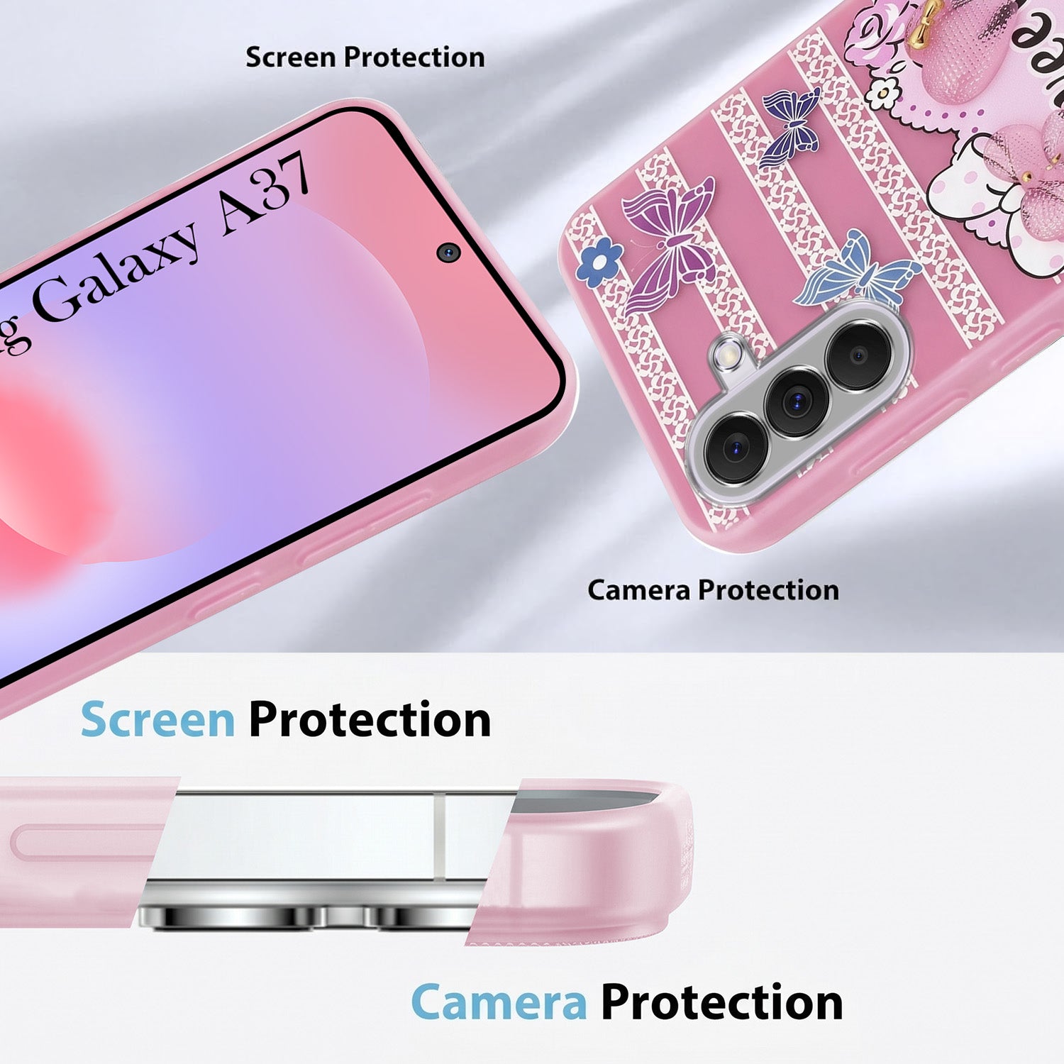 For Samsung Galaxy A37 5G Back Cover Case (3D Cute Heart Strap Holder | Camera Protection | Designer Girls Print)