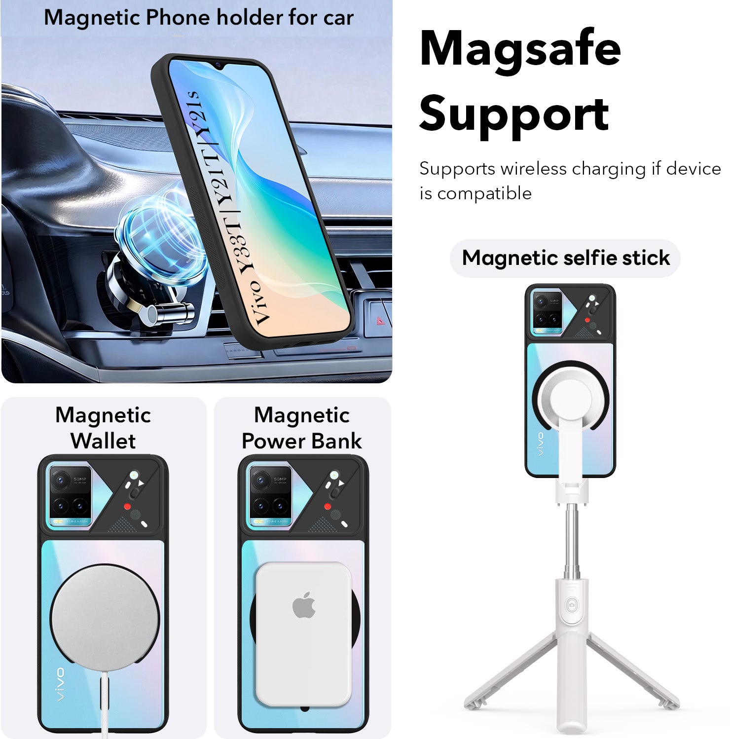For Vivo Y33T | Vivo Y21T | Vivo Y21s Back Cover Case Lifetime Anti-Yellow Clear (Camera Protection | Side Grip | Wireless MagSafe Compatible)