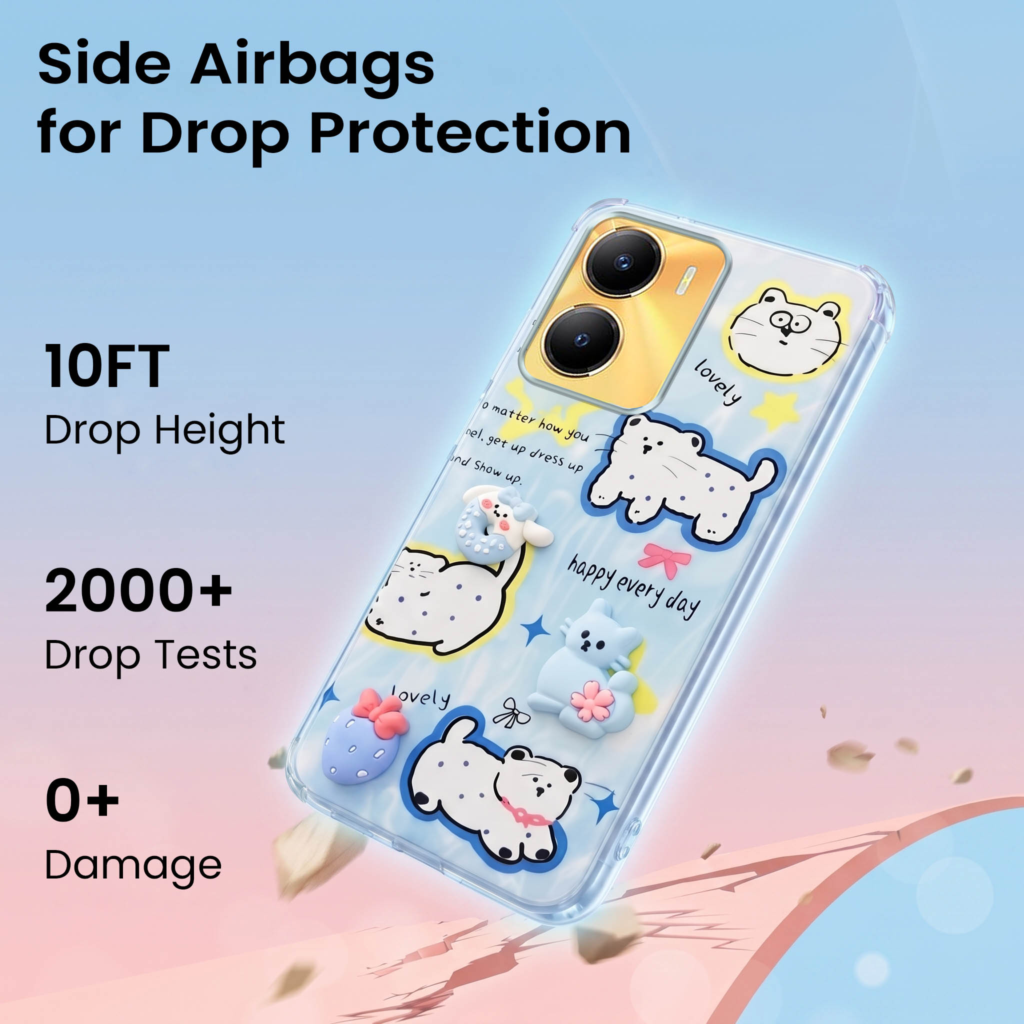 For Vivo Y56 5G Back Cover Case (3D Cute Cartoons | Hard Back Side Soft | Matte Premium Finish | HD Printing)