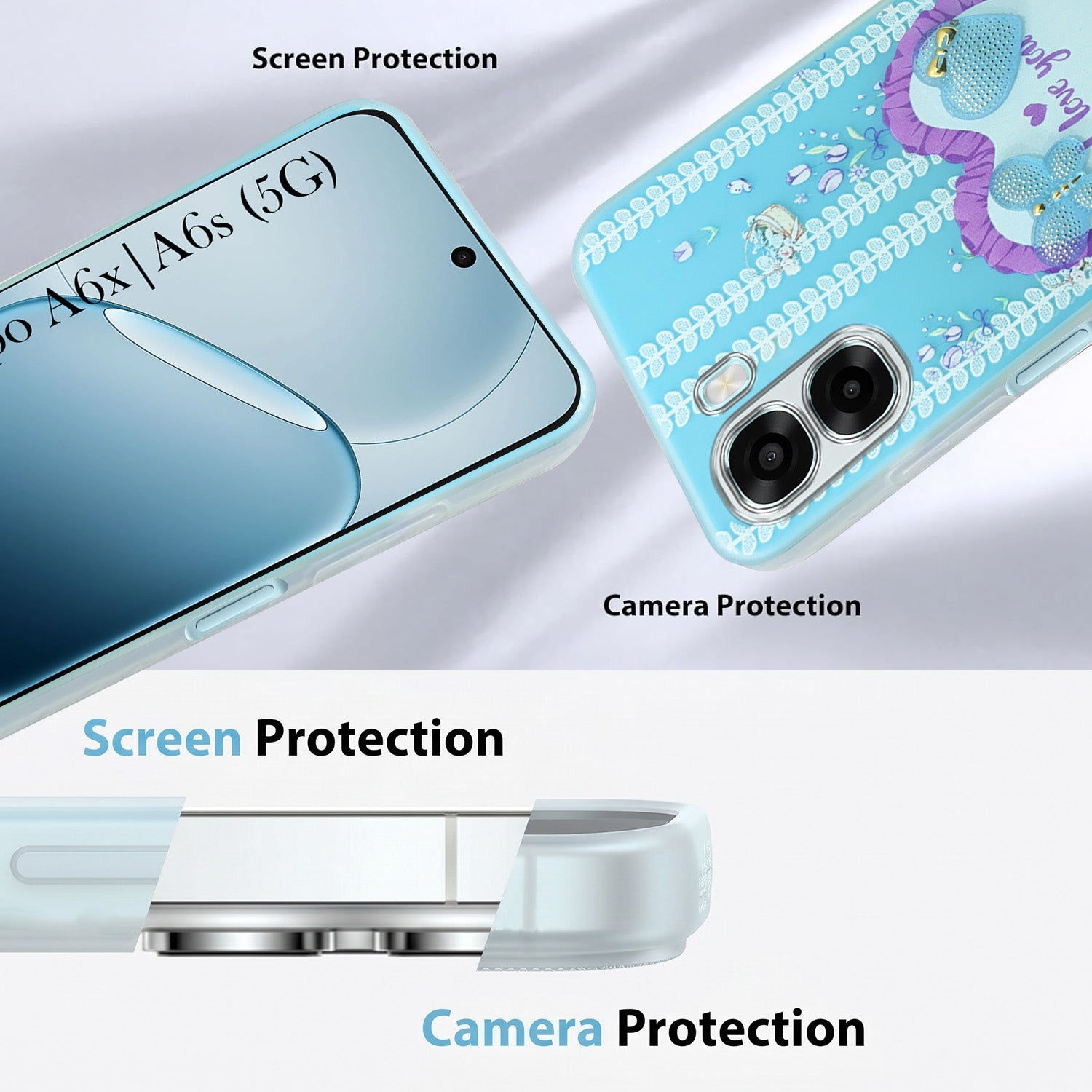 For Oppo A6X | Oppo A6S Back Cover Case (3D Cute Heart Strap Holder | Camera Protection | Designer Girls Print)
