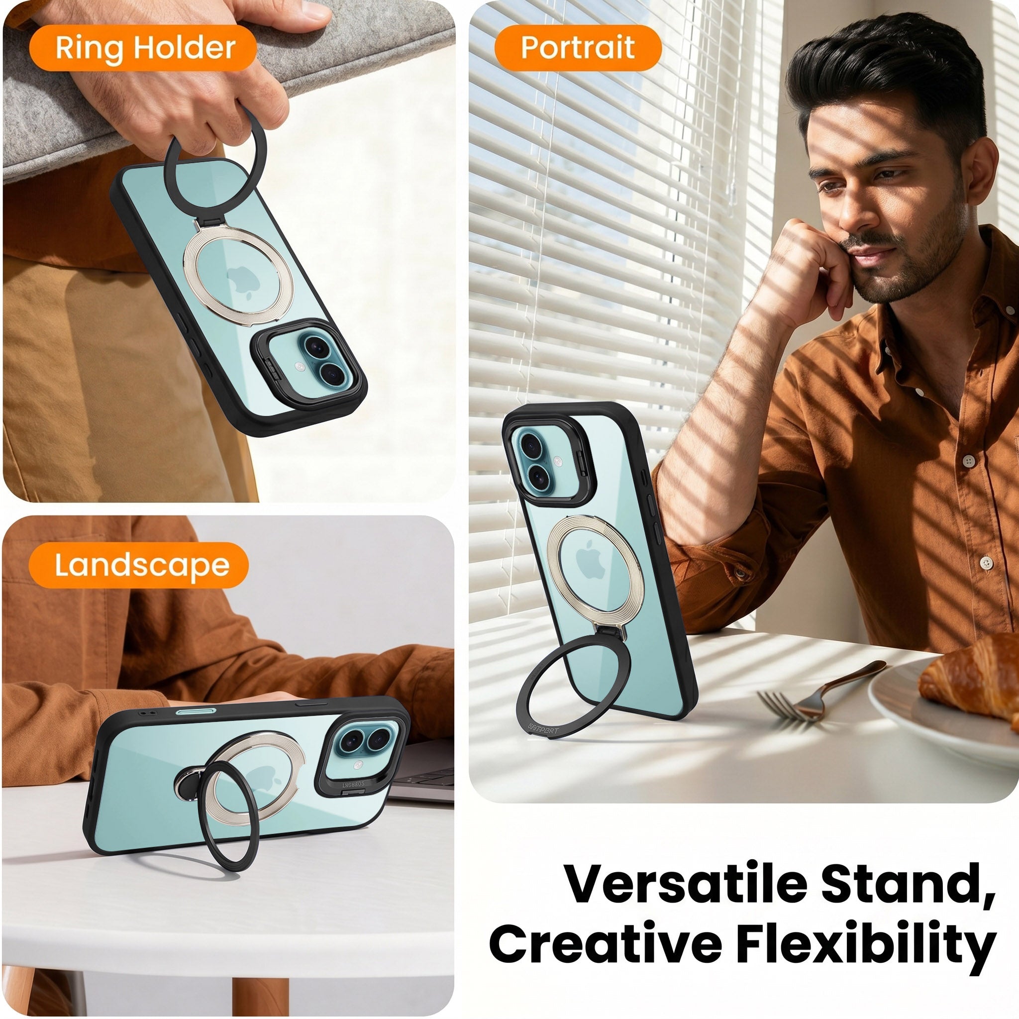 For Apple iPhone 16 Back Cover Case Crystal (Lifetime Anti Yellow | Magnetic Ring Stand | Camera Lens Protection | MagSafe Compatible)