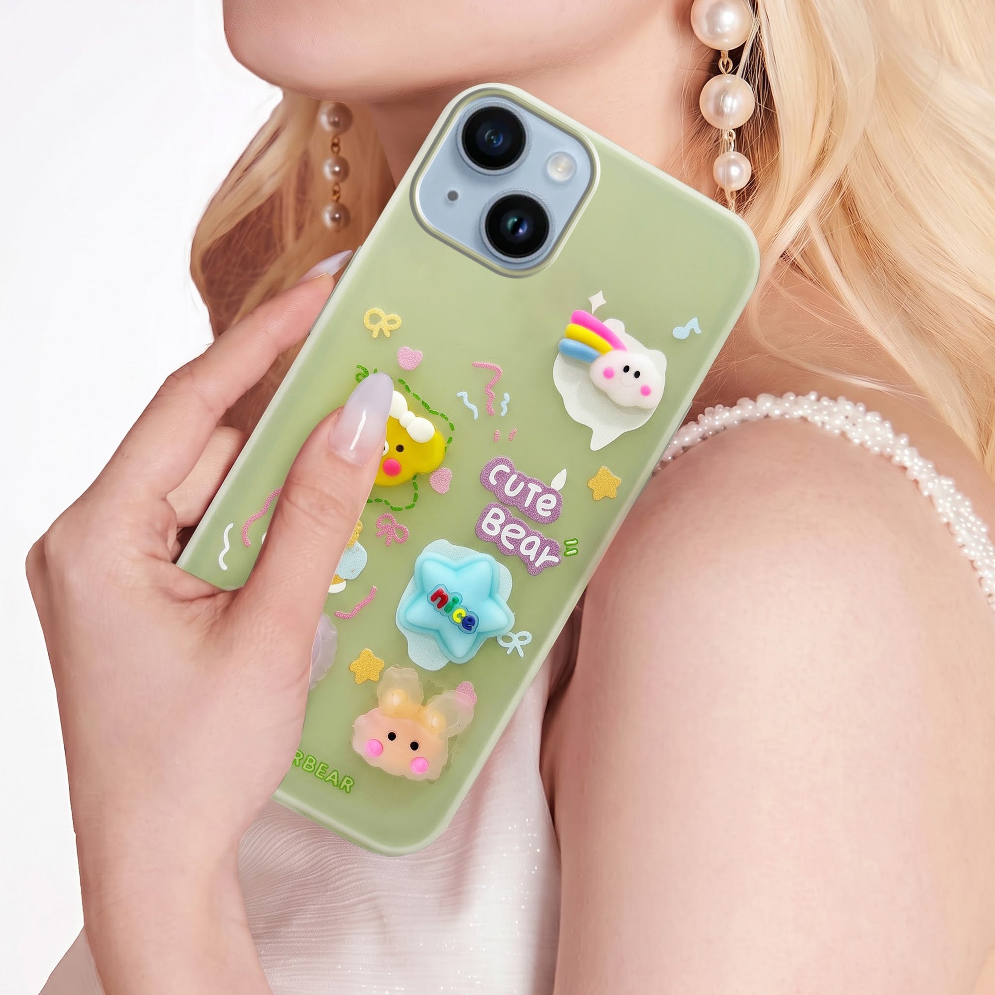 For Apple iPhone 14 Back Cover Case (Cute 3D cartoon charms design | Slim Aesthetic Case for Girls | Camera Protection | Hard Unbreakable)