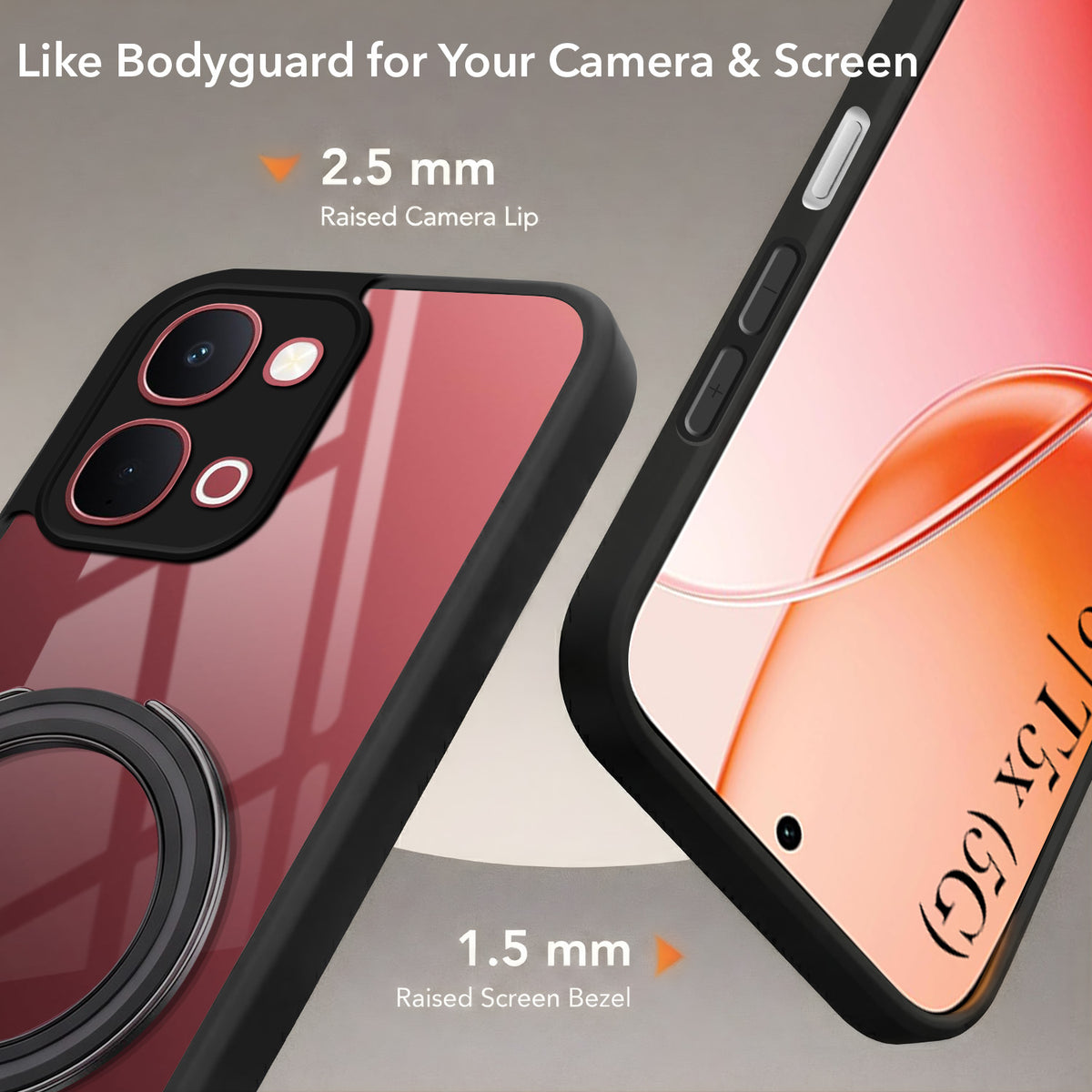 For Vivo Y51 Pro 5G | Vivo T5x Back Cover Case (Kick Stand Ring Holder | Life time Anti Yellow | Camera Protection)