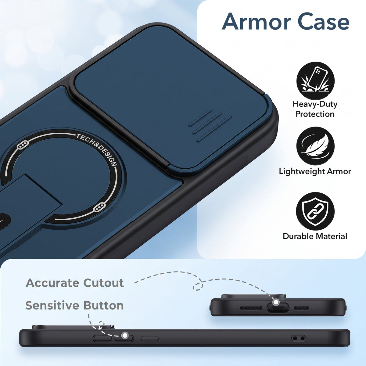 For Oppo Reno14 5G | Oppo Reno 14 5G Back Case Cover Metallic (Hybrid Armor Kickstand | Sliding Shutter Camera Protection | MagSafe Compatible)