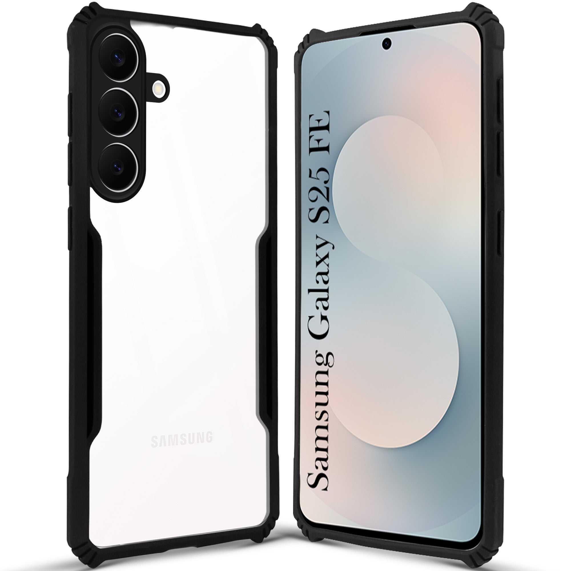 For Samsung Galaxy S25 FE Back Cover Case Hybrid (Shockproof with Polycarbonate Clear Panel | Professional Black)